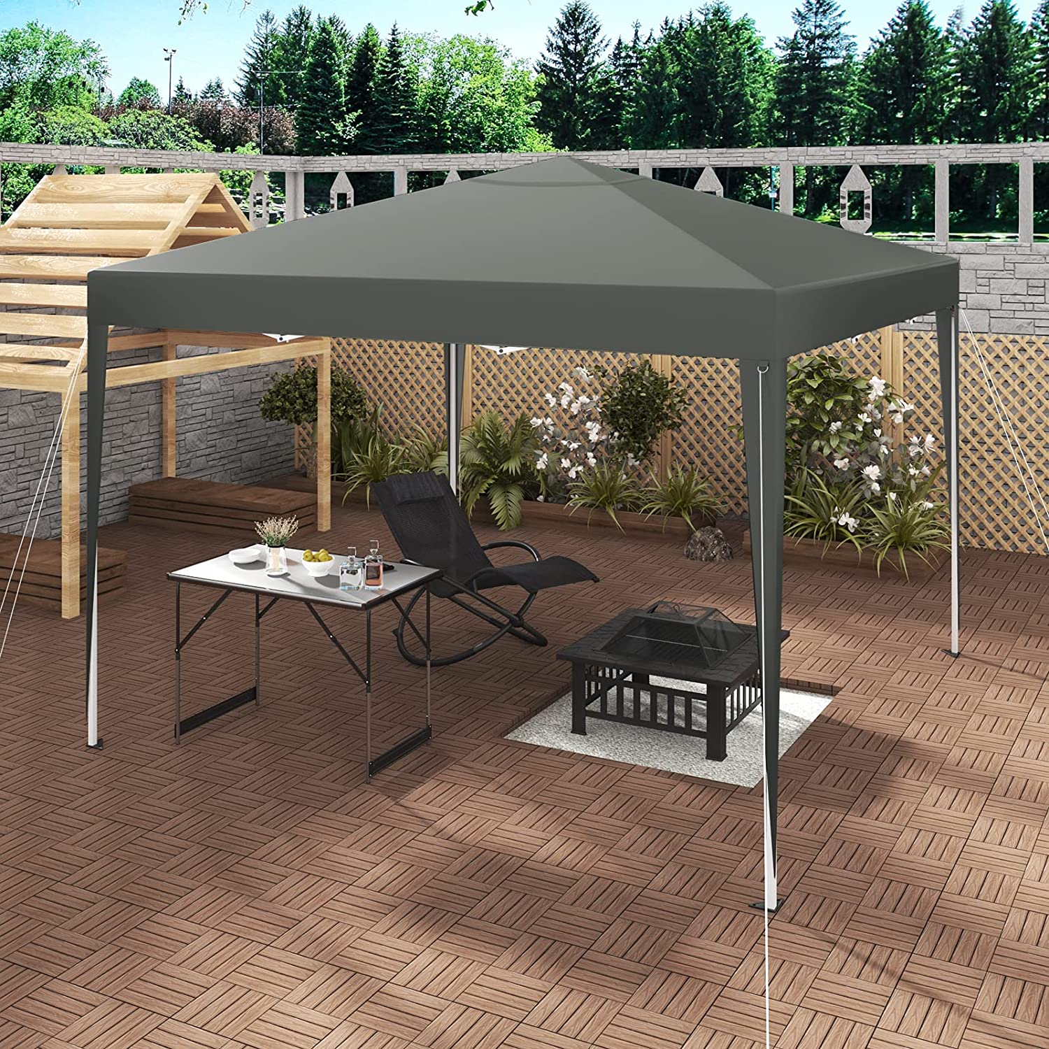 Tonnelle de Jardin. Tente Pliante. Protection du Soleil UV 50+. Facile à Installer Hauteur Réglable 3x3m. Gris,WOLTU - 2