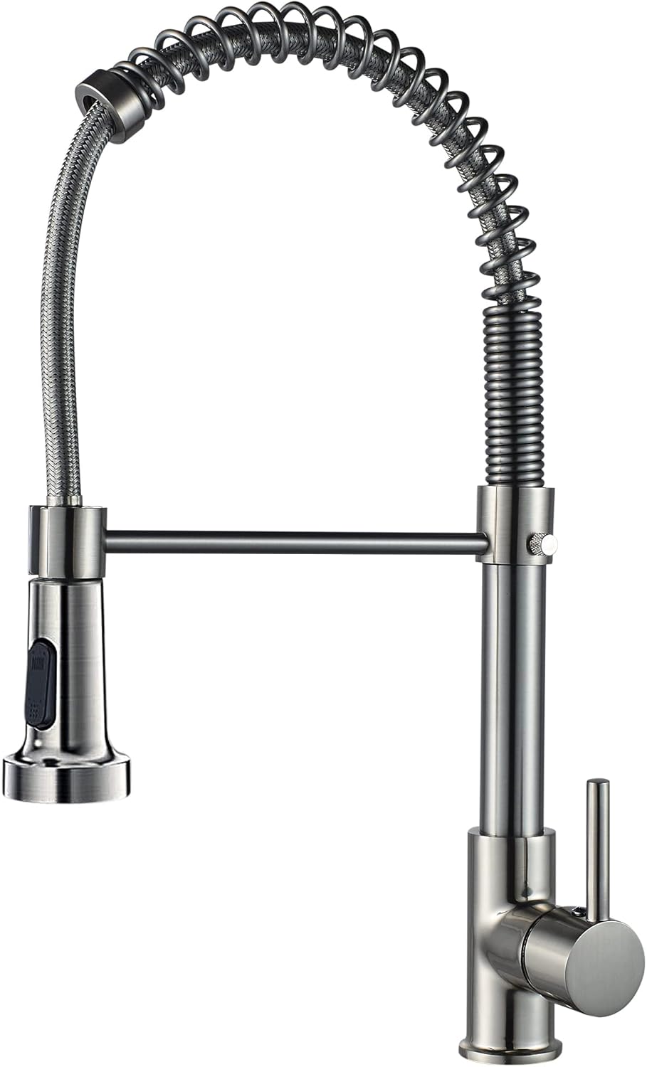 Bateria kuchenna z uchwytem mosiężnym i wyciąganą wylewką, bateria zlewozmywakowa (szczotkowany nikiel)