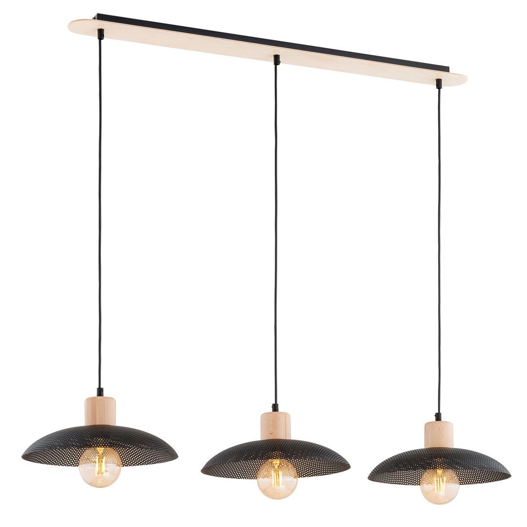 Lampa wisząca Kobe jasne drewno-czarna 3xE27x15W wym: 100 x 90 x 30 cm metal Emibig