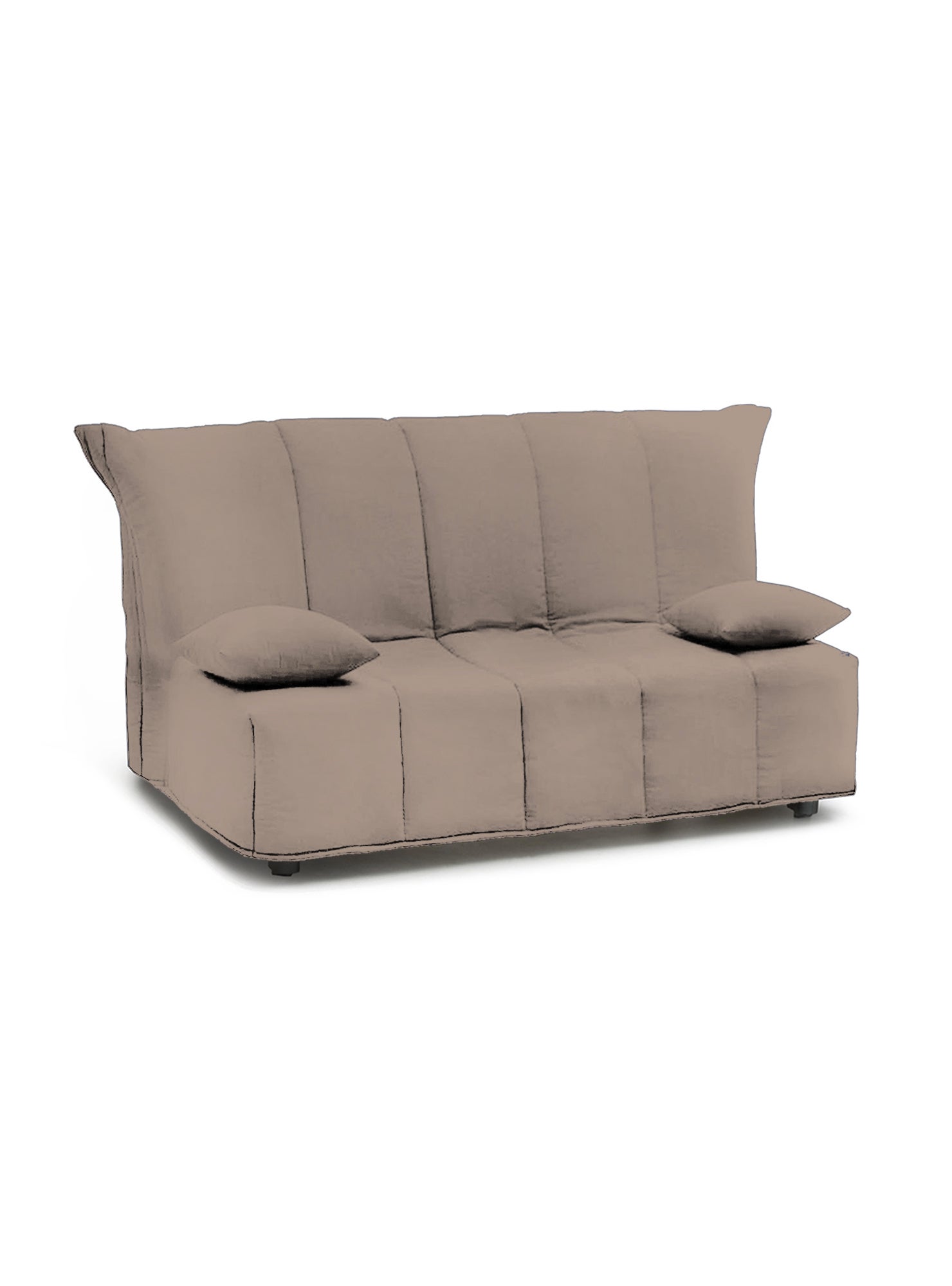 Sofá cama 2 plazas ariska, sofá con apertura para carro de tejido acolchado, cojines incluidos, 100% made in italy, cm 125x90h85, taupe