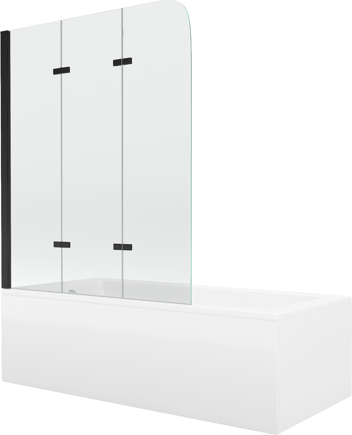 Mexen Cubik wanna prostokątna 150 x 70 cm z obudową i parawanem 3-skrzydłowym 120 cm, transparent, czarny - 550315070X9012037000