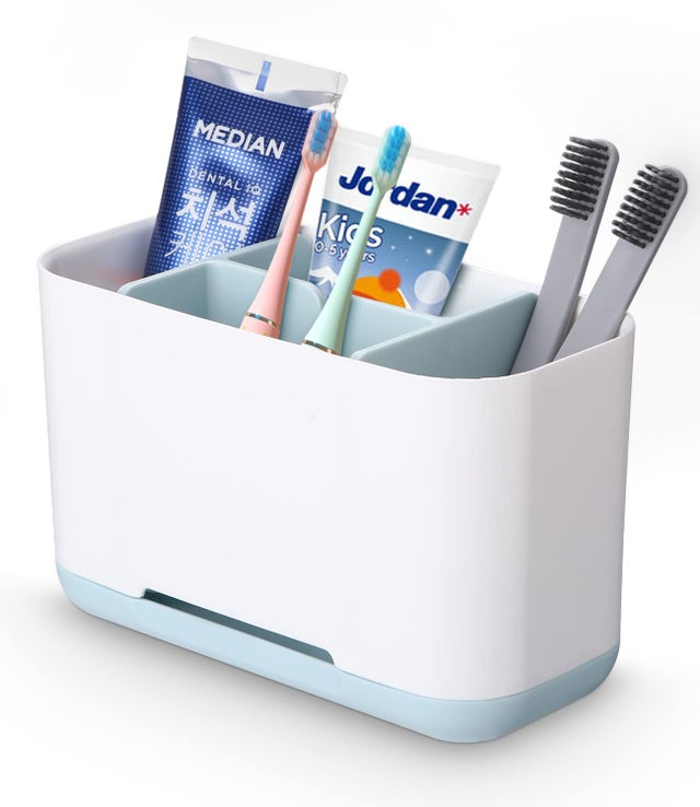 Porta Spazzolini Da Bagno In Acciaio Nero 4 Scomparti | Portadentifricio Compatto Antiscivolo - 2