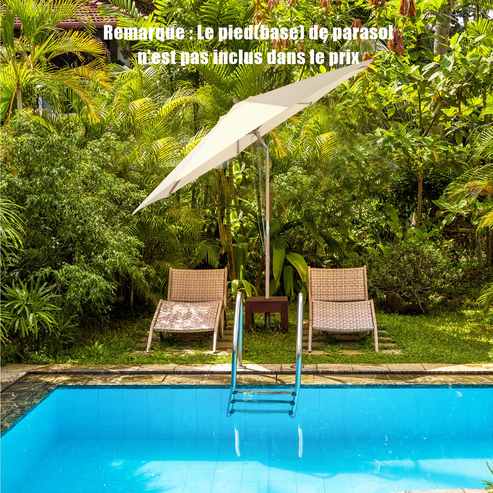 parasol inclinable ø2,7m toile polyester imperméable avec cordon de serrage 8 baleines ventilation pour jardin cour beige - 8
