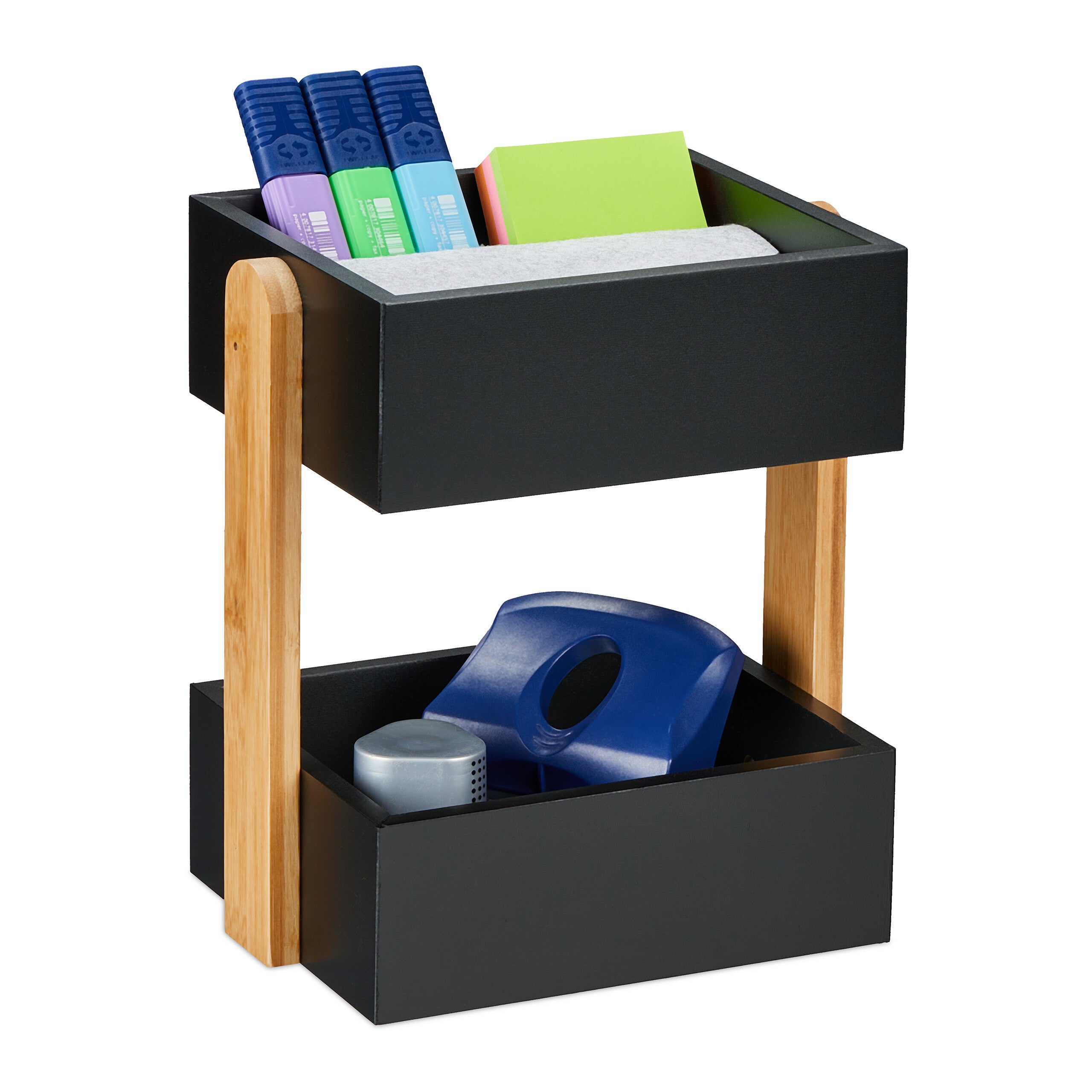 Organizador De Escritorio, Cinco Compartimentos, Accesorio De Almacenaje Bambu 12 5x32 5x20 5 Cm Marron Relaxdays 84667124