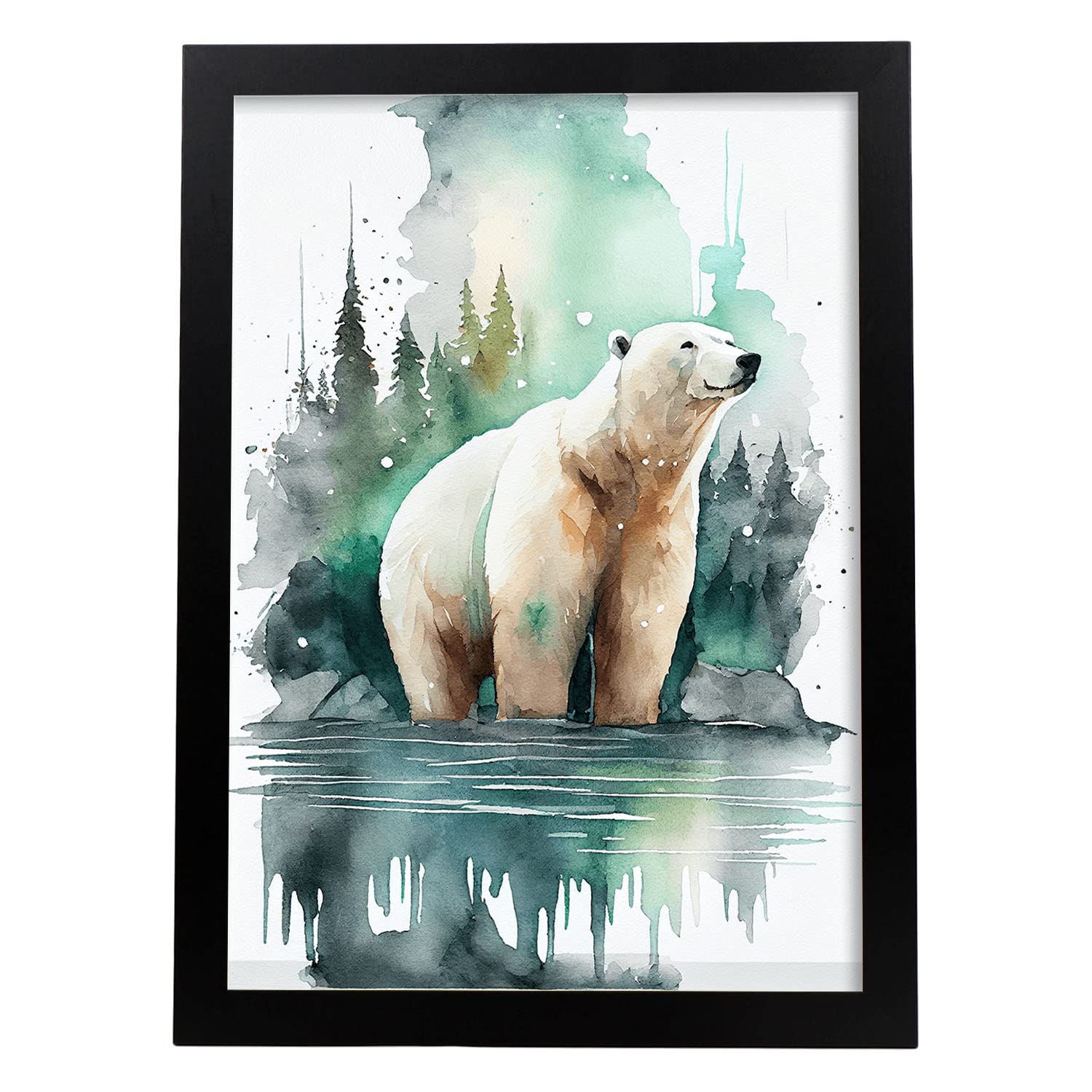 Nacnic poster de oso polar en estilo acuarela ilustraciones a todo color de animales salvajes en la naturaleza diseño moderno y a3 con marco negro
