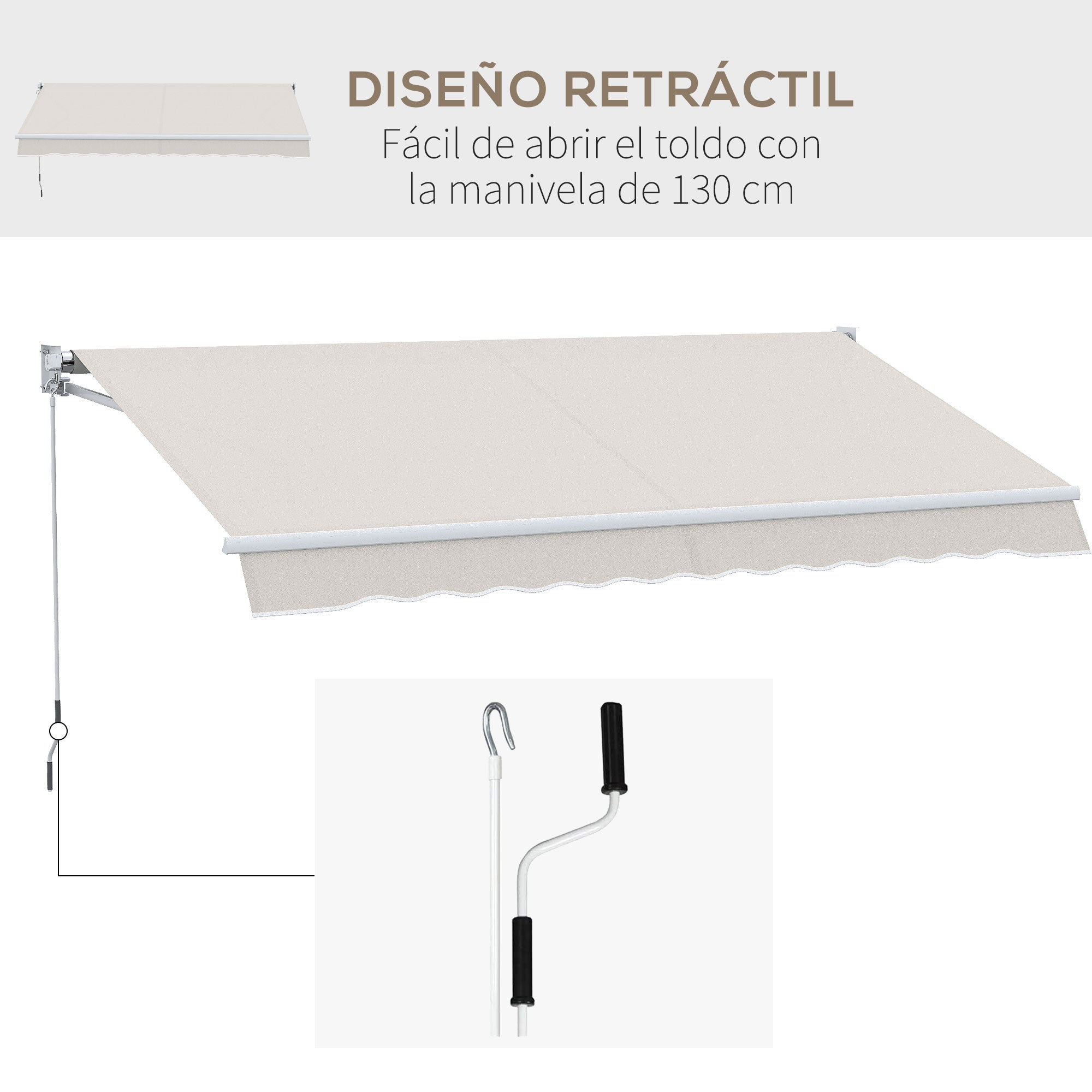 Toldo Manual Retrátil Outsunny Creme Branco Poliéster 280g/m² e Alumínio 200x295cm - 5