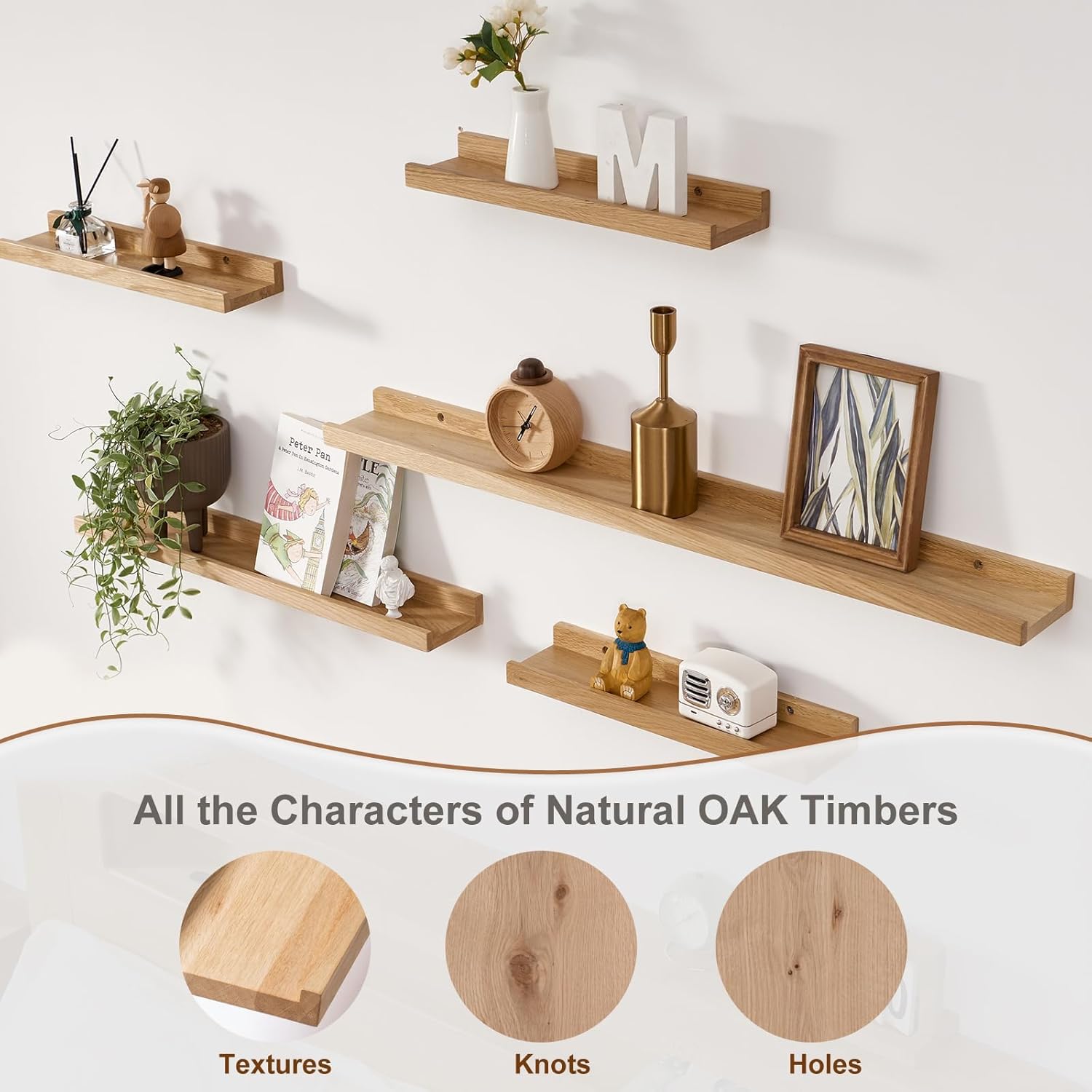 Étagère Murale, 30cm Étagère Flottante en Bois de chêne Massif, Rustique Etagere Bois pour Salon, Cuisine, Chambre, Salle de Bain - 4