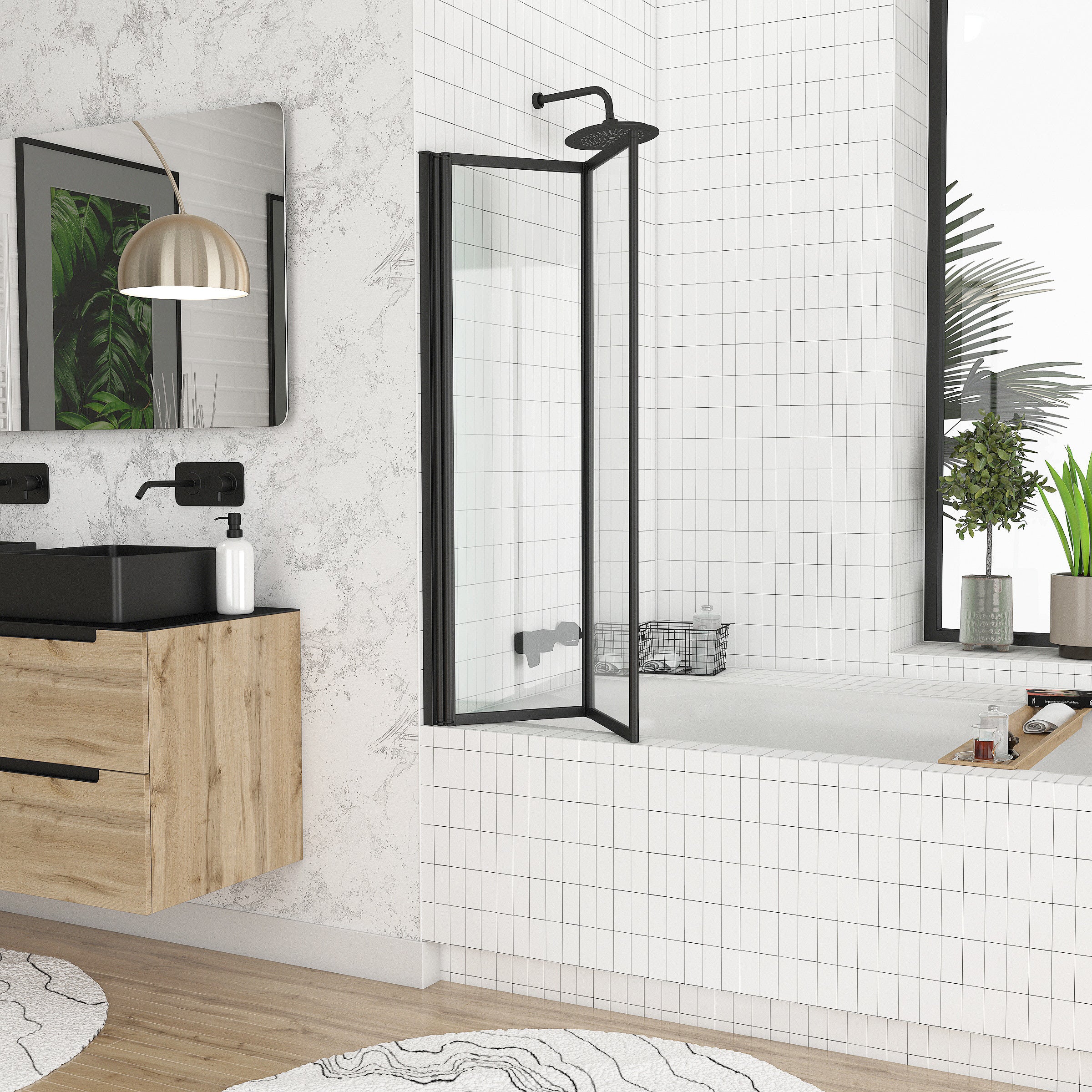 Pare baignoire Pivotant 70x120cm - 2 Volets Noir Mat - Verre Trempé 4mm - DUPLO - 5