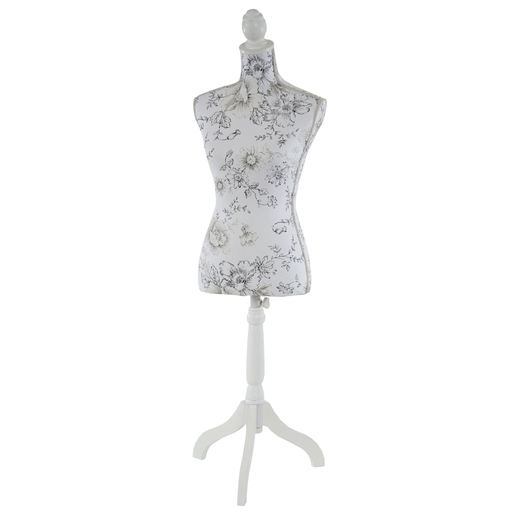 Buste de couture féminin sur pieds hauteur régable mannequin femme déco vitrine fibre de verre blanc avec des fleurs 04_ - 4
