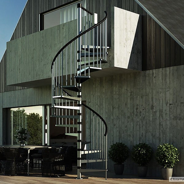 Escalier colimaçon extérieur 14 marches - Hauteur à franchir de 2.94 à 3.22m - Diamètre 1.60m - Couleur zinc noir - EXTERIOR160/ZN-14 - 5