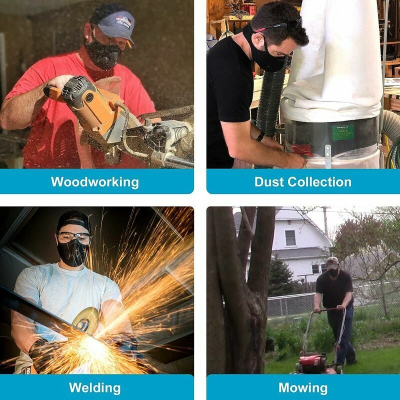 Masque anti-poussière pour menuiserie Construction Tondre Ponçage Jardinage Nettoyage Peinture Sciage et meulage，2 masques + 8 cartouches filtrantes - 4