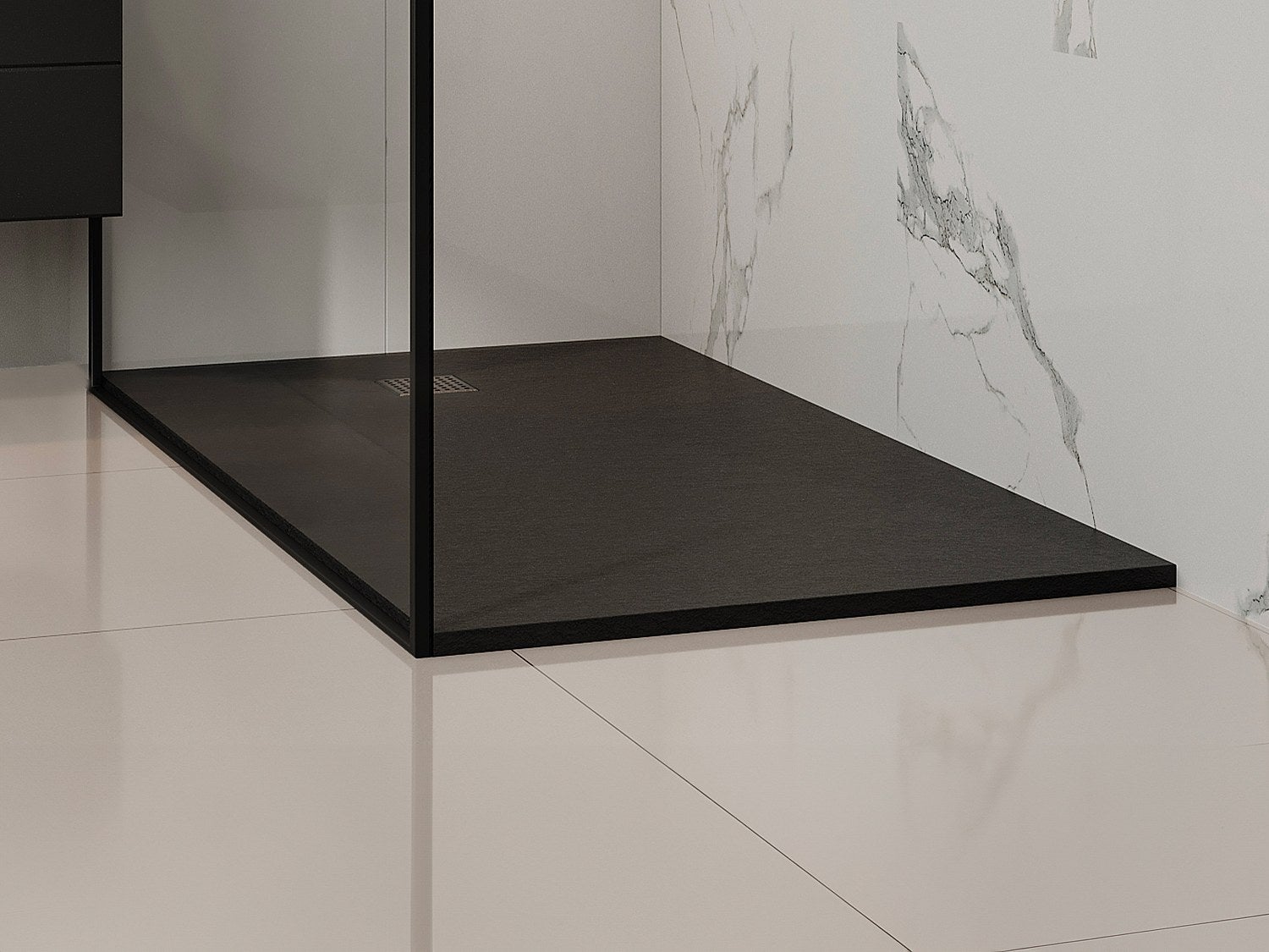 Brodzik posadzkowy lub wpuszczany w posadzkę z żywicy z syfonem - Czarny - 160 x 90 cm - MIRNOSA