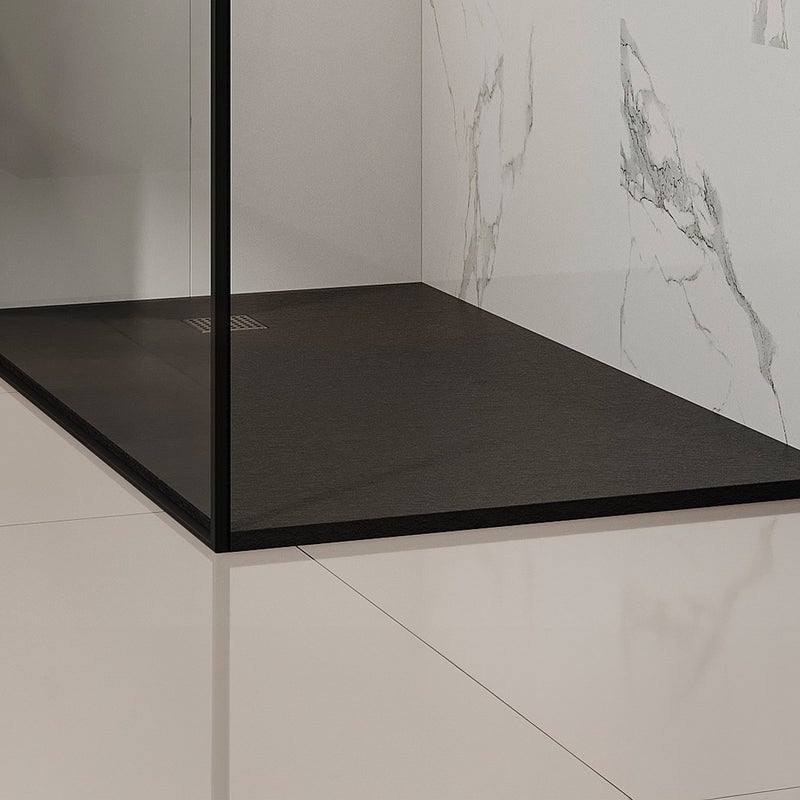 Brodzik posadzkowy lub wpuszczany w posadzkę z żywicy z syfonem - Czarny - 160 x 90 cm - MIRNOSA