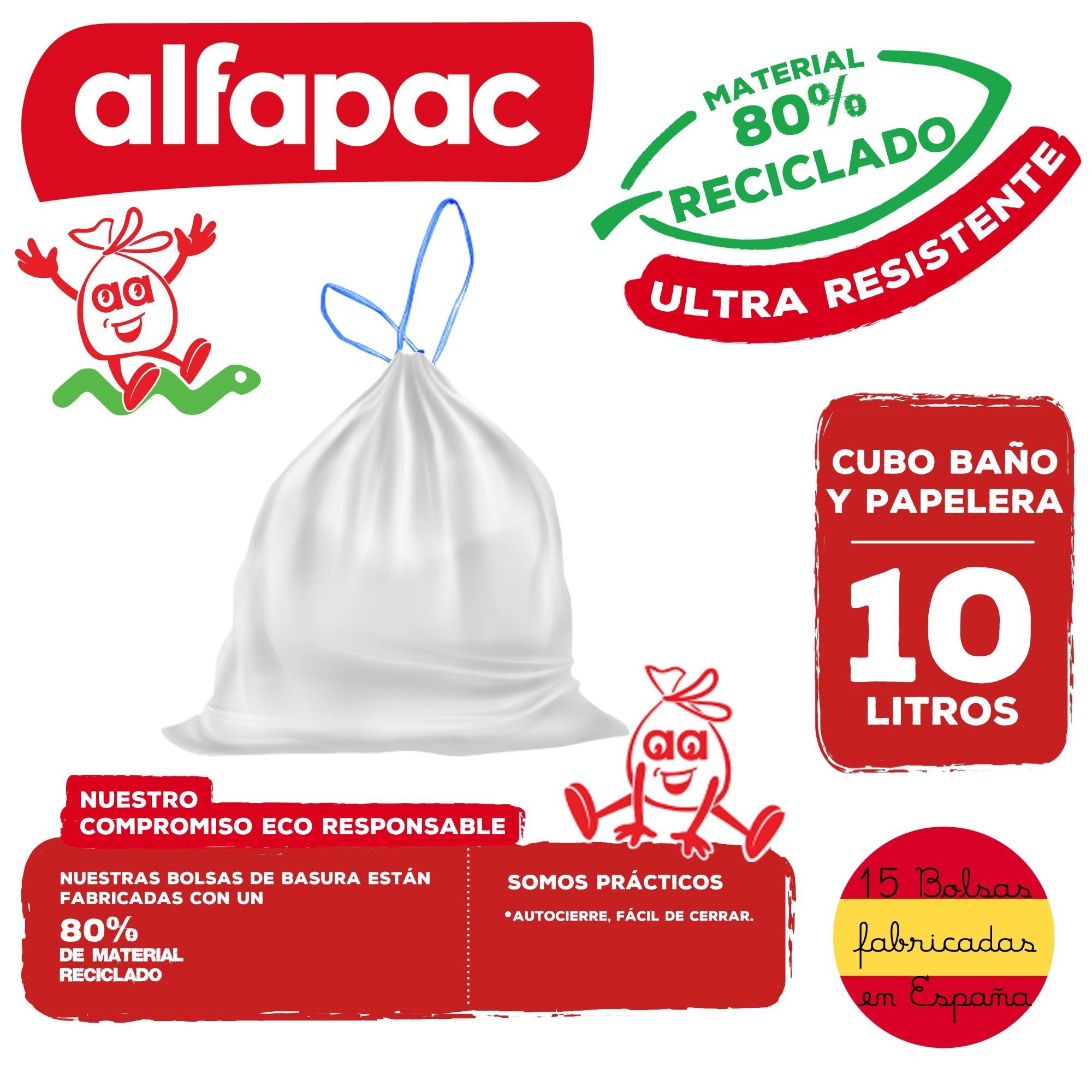Sacs poubelle ALFAPAC 15u de 10L 45x47cm auto-obturants - 2