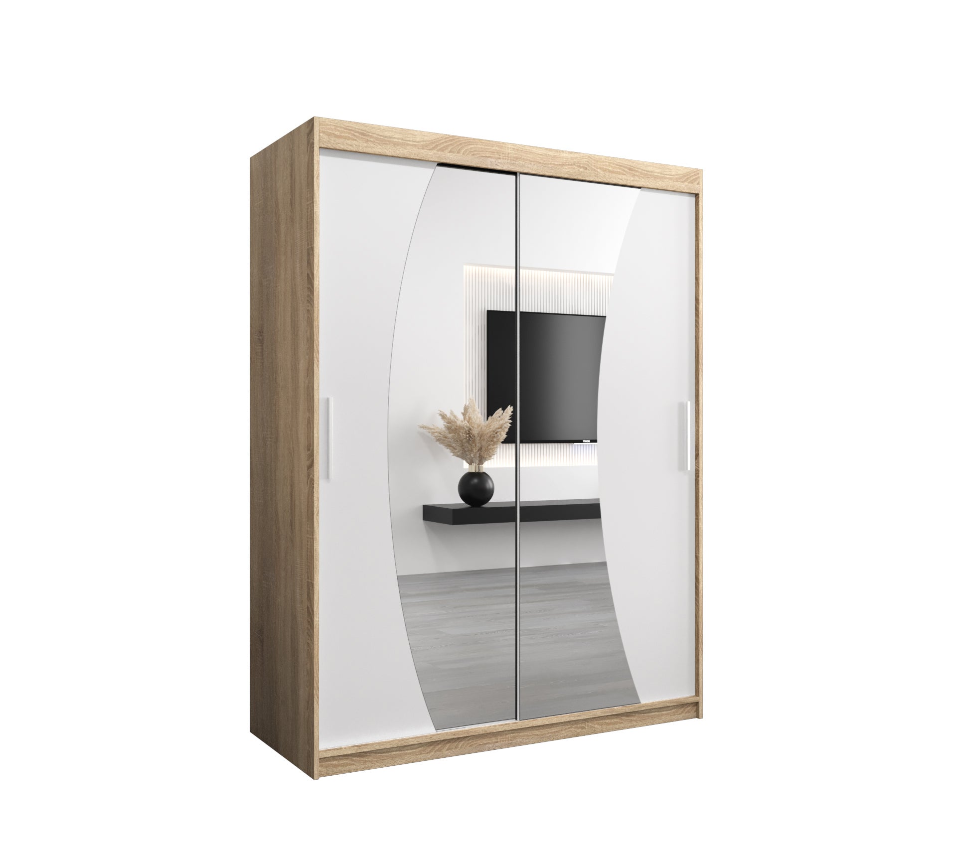 Szafa przesuwna garderoba WAVE 150 x 62 x 200 cm Sonoma + Biały - Abiks Meble