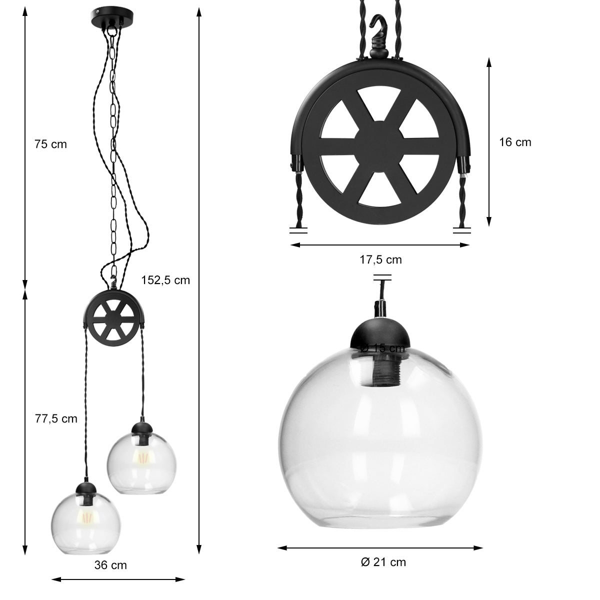 Lampe Suspendue 152,5 Cm Métal Cm E27 2 Flammes - 5