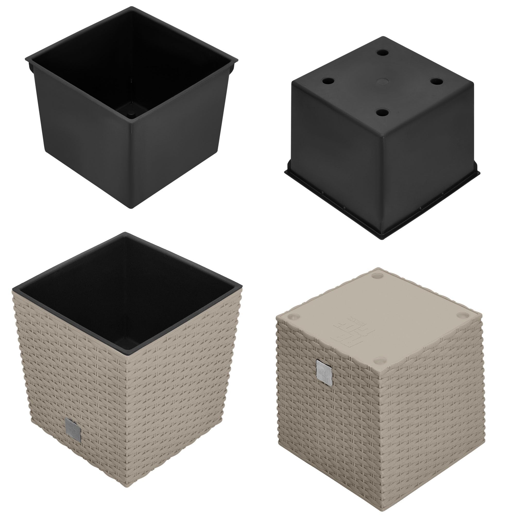 Lot de 2 Pots de Fleurs, 6,8 l, Hauteur : 20 cm, En Plastique, Avec Pot Intérieur, Type Rotin, Pour l'Intérieur et l'Extérieur - KOTARBAU - 6