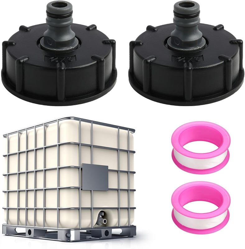 2 sztuki adapterów do nakrętek zbiorników IBC S60x6, 1/2-calowe złącze do węża ogrodowego, odpowiednie do zbiorników na deszczówkę IBC, trwałe i szcze