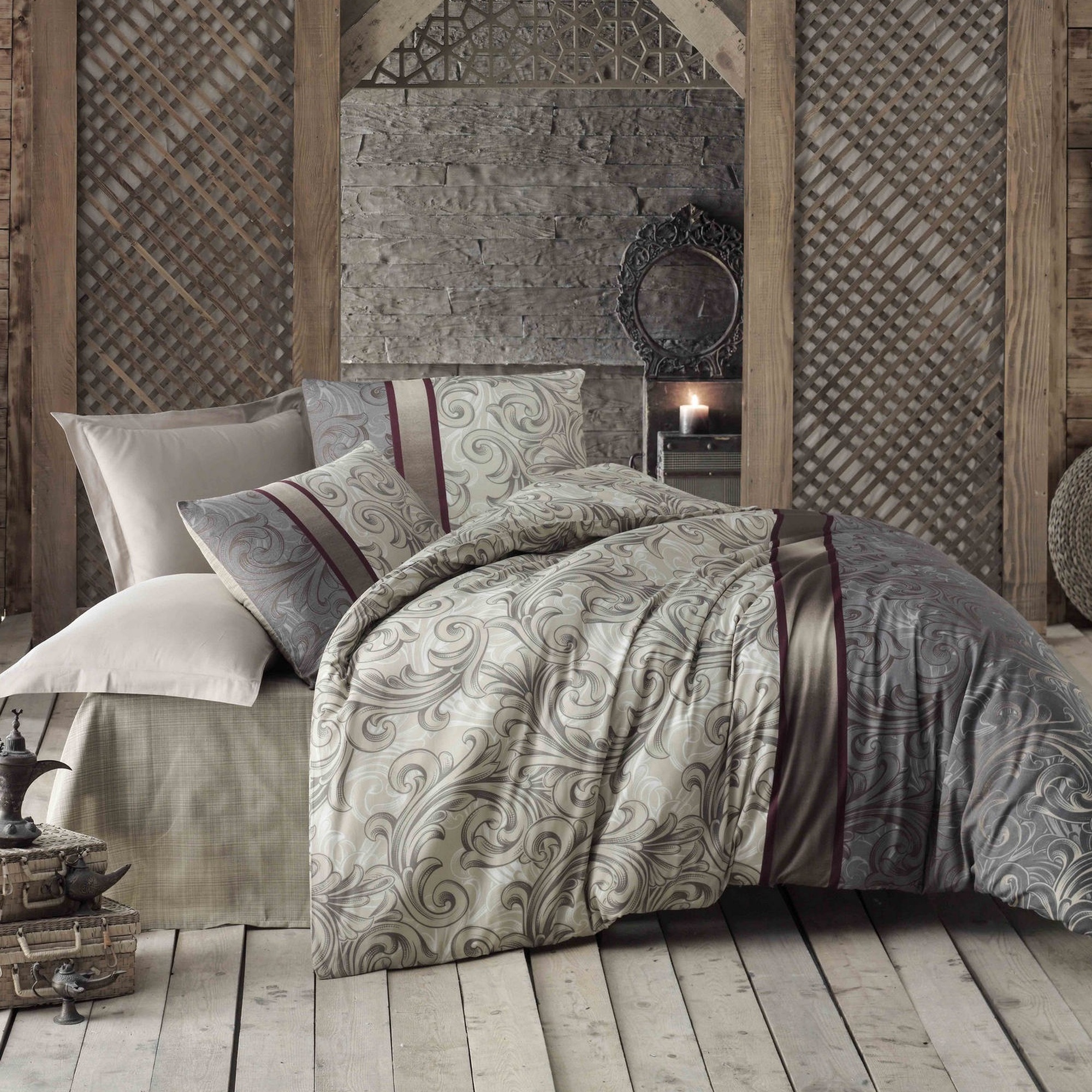 Ensemble de couvertures nordiques + 2 couvertures almohada 240x220 crème Beige Gris Cleerte rouge Blanc - 3