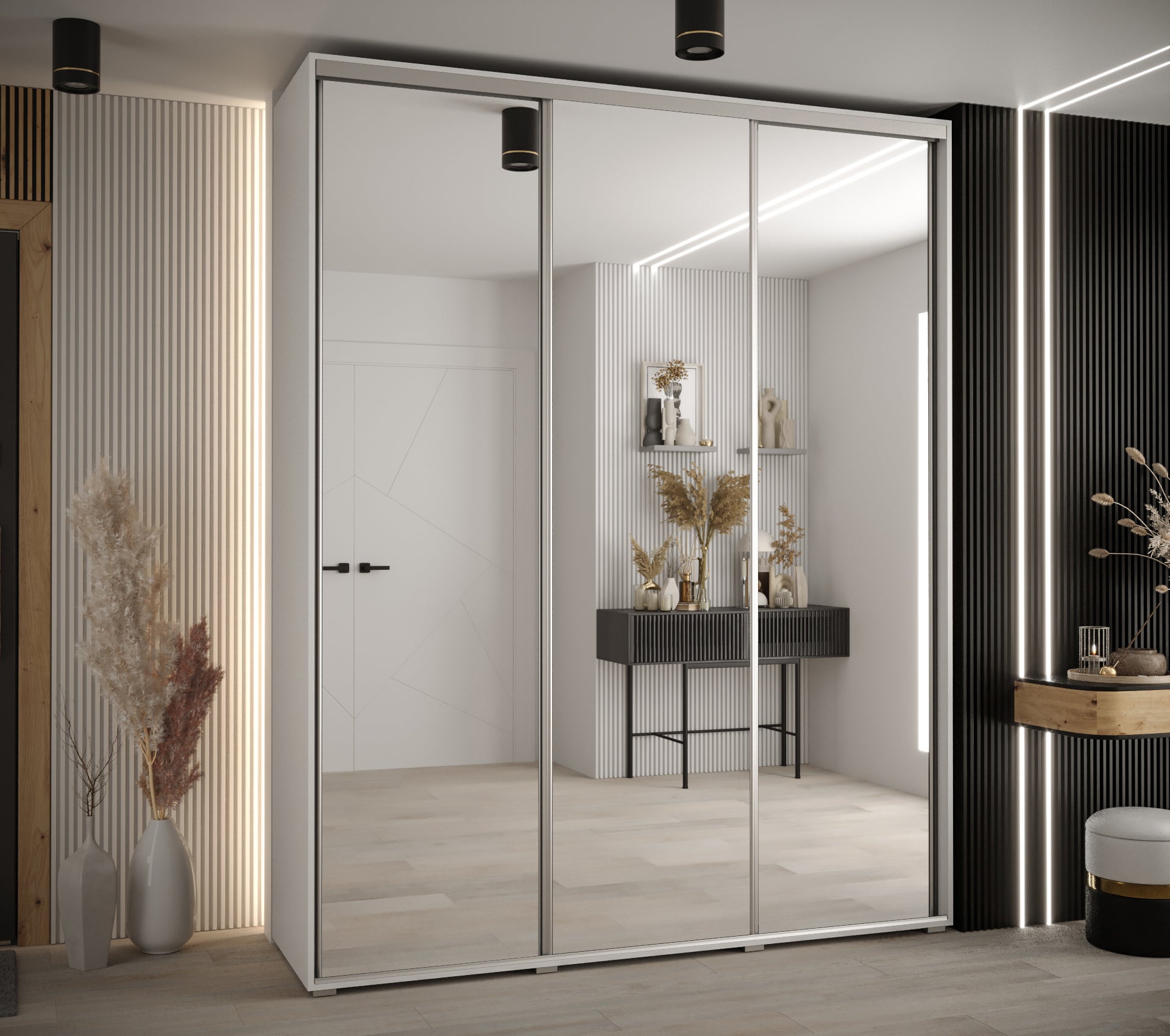 Szafa przesuwna z lustrem wysoka Davos 2 200 x 60 x 235,2 cm biały + biały + u. srebrny - Abiks Meble - 2