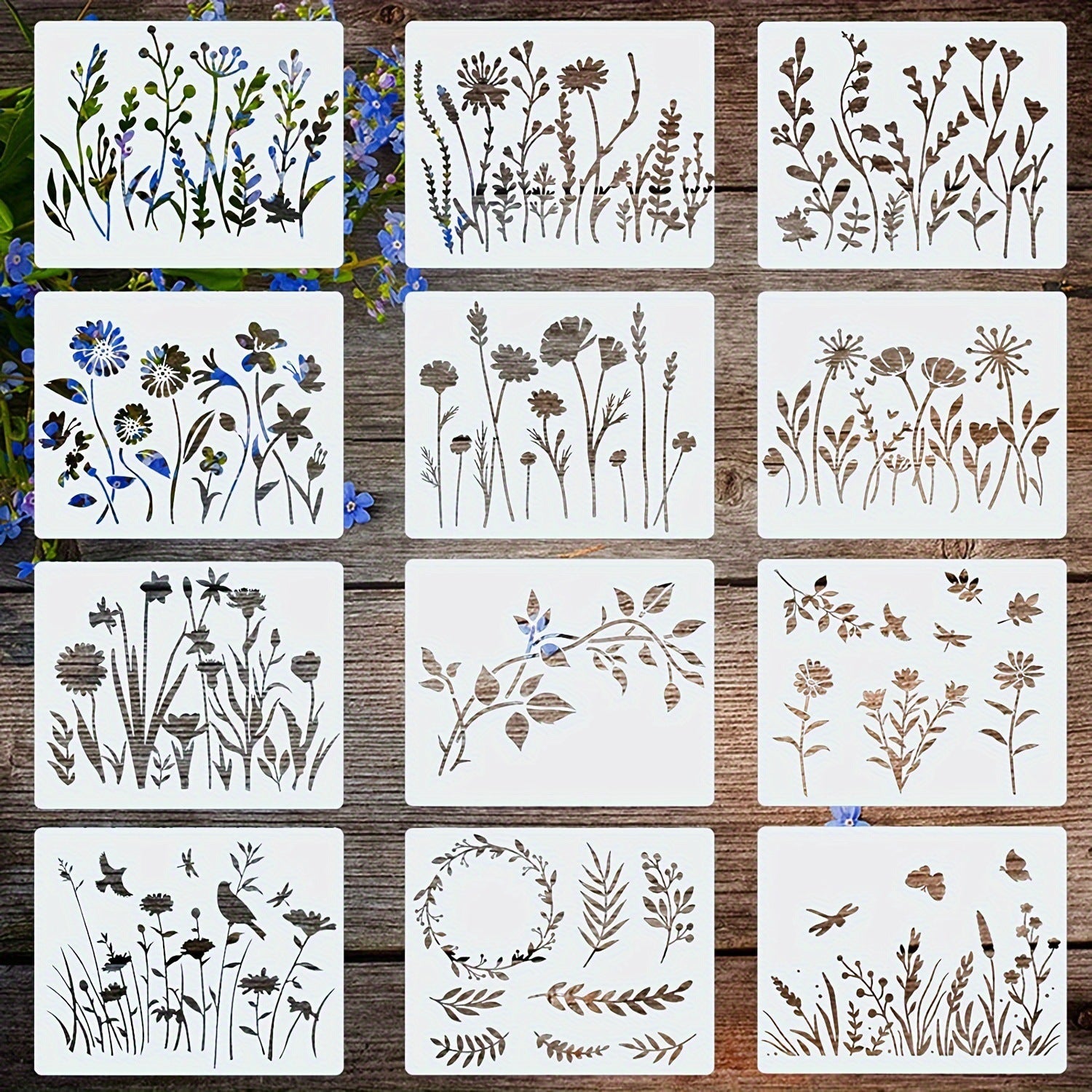 Juego de 12 plantillas reutilizables de flores de cerezo y enredaderas ...