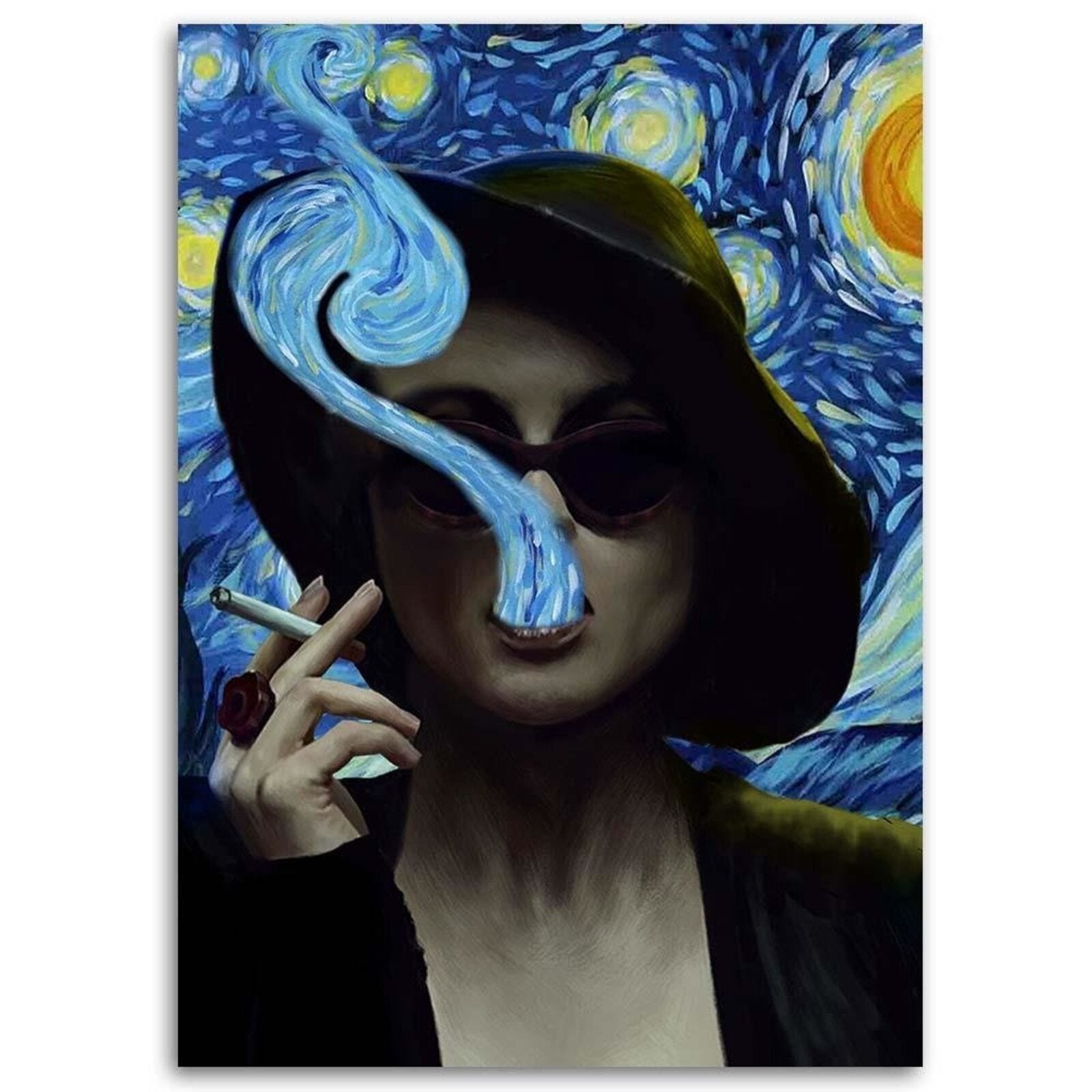 Tableau bois Réinterprétation Fight Club La nuit étoilée de Van Gogh - 40 x 60 cm - 2