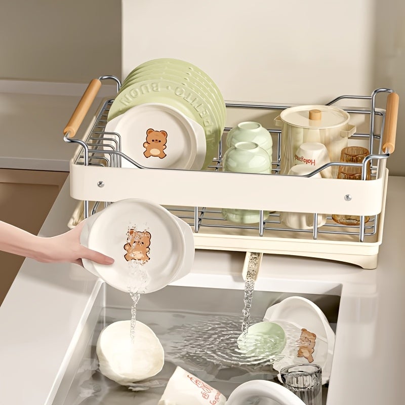 Escurridor de platos grande,escurridor platos multifuncional a prueba de óxido,con escurridor,escurridor de platos de encimera,Color acero inoxidable - 5