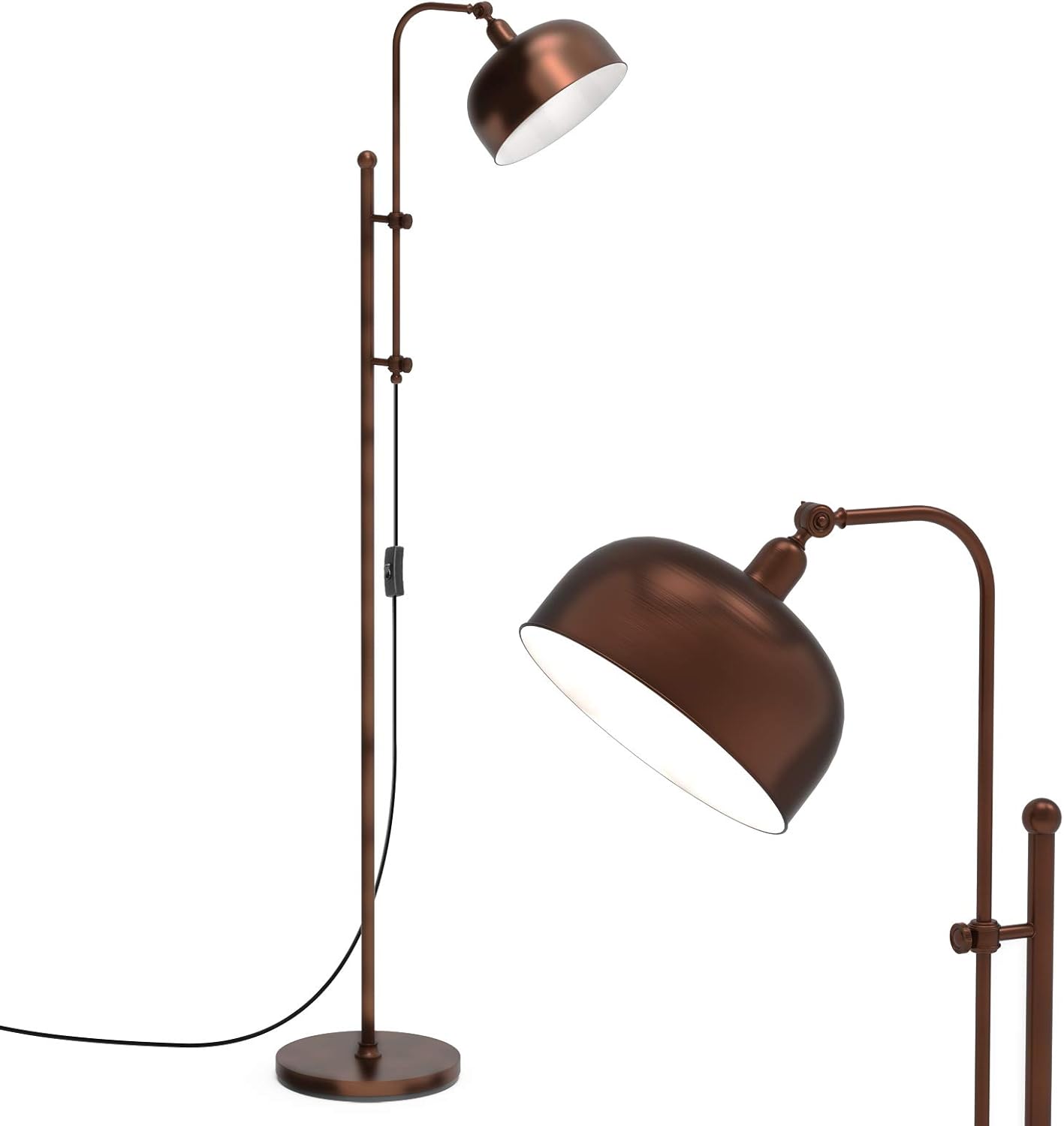 Lampa Stojąca do Salonu z Regulowaną Wysokością i Głowicą, Włącznikiem i Stabilną Podstawą, Styl Industrialny, Brązowa