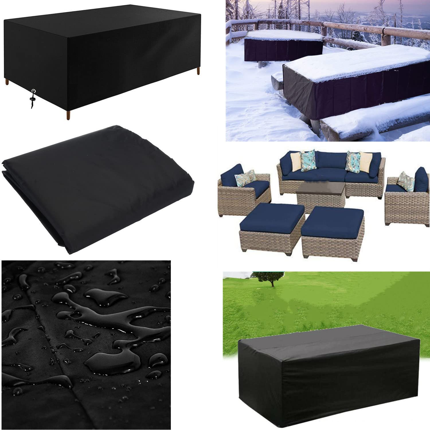 Housse Table de Jardin, Housse Salon de Jardin 200x100x75cm Rectangulaire Imperméable Bache de Protection Exterieur Housse de Meuble Anti-UV Tissu - 4