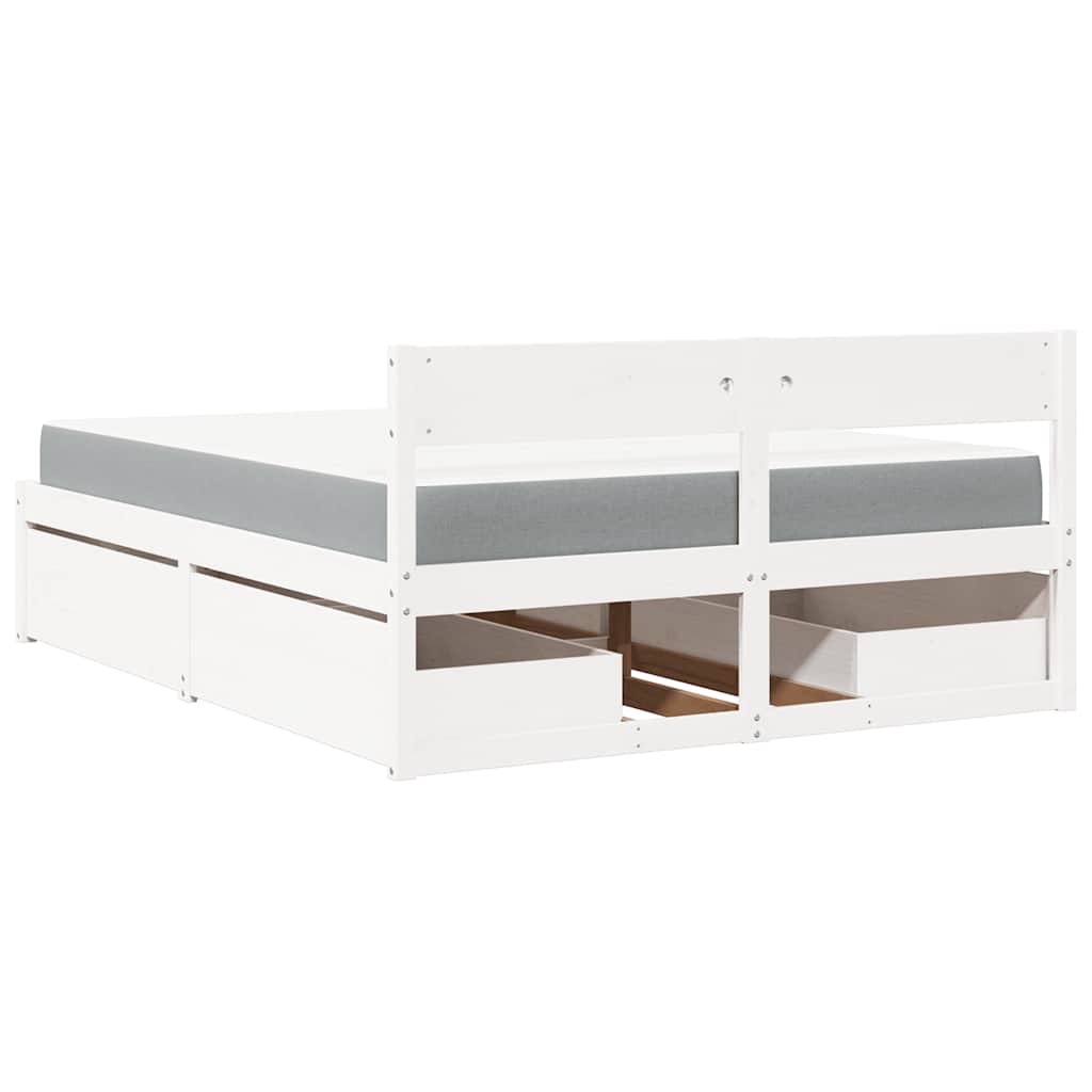 Lit avec tiroirs et matelas blanc 140 x 200 cm pin massif - 6