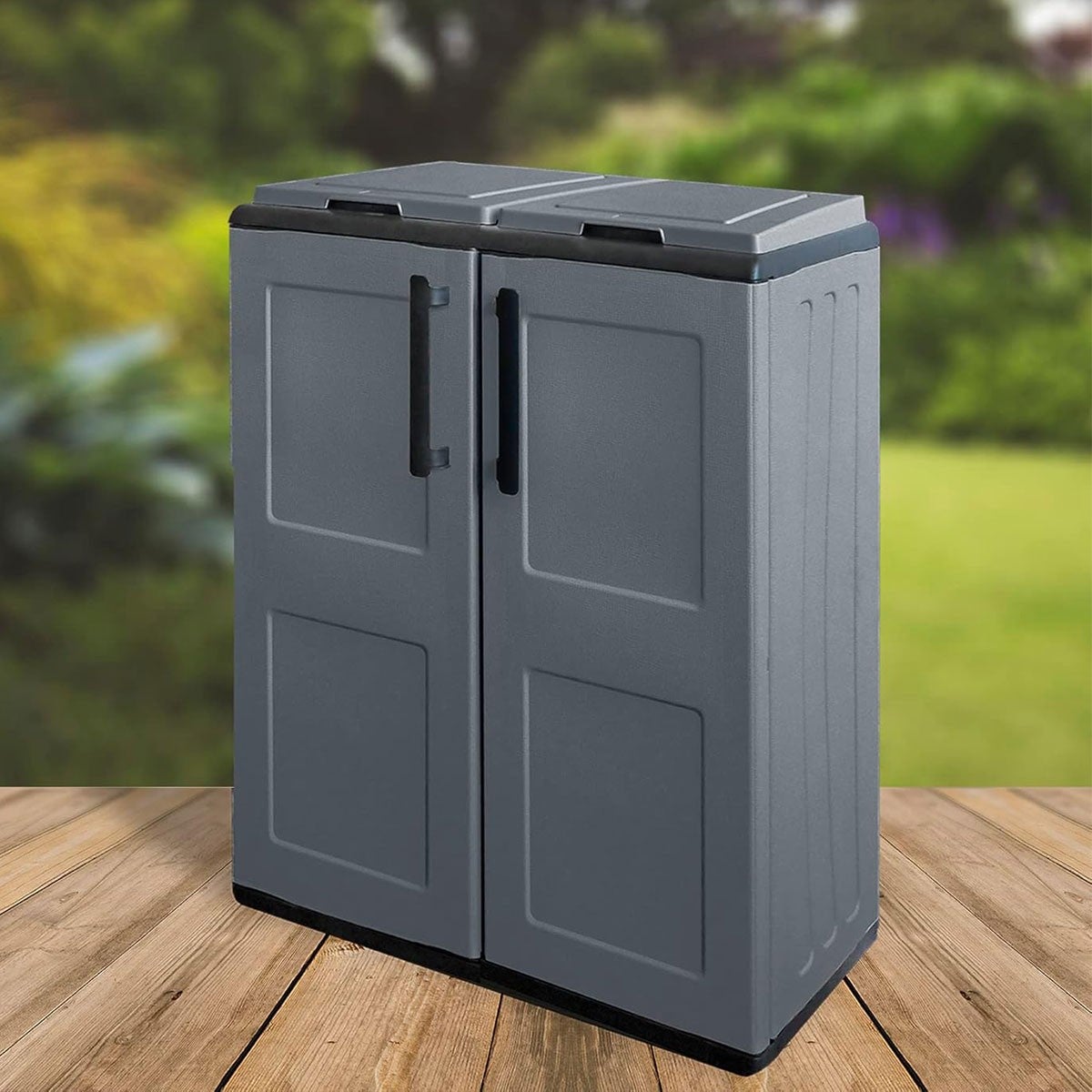 Cache Poubelles de tri Selectif 2 Sacs Meuble mi- hauteur Dim 68 x 37 x 84cm 2 Anneaux de support de sac 2 Portes Art Plast - 4