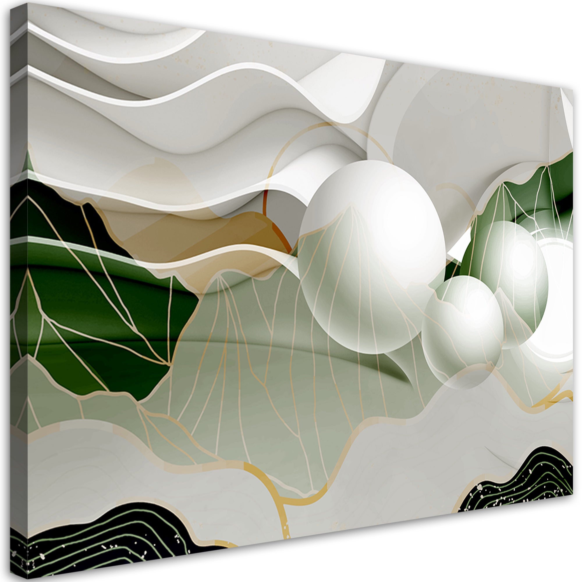 Obraz na płótnie, Zielona abstrakcja z kulami 3D 60x40
