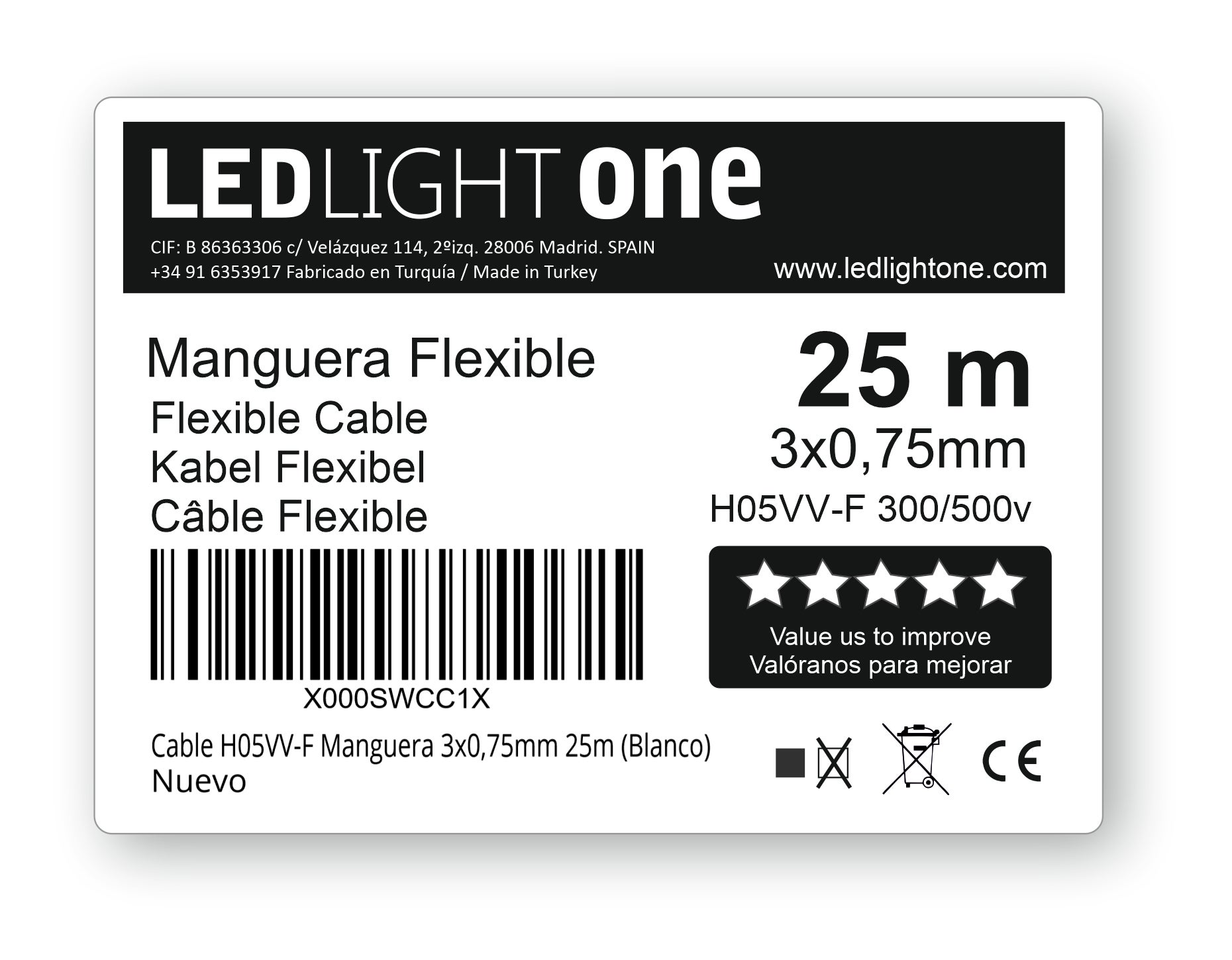 Cable Manguera 3x1.5 Cable De Manguera H05VV-F 3x1,5 Mm² Negro