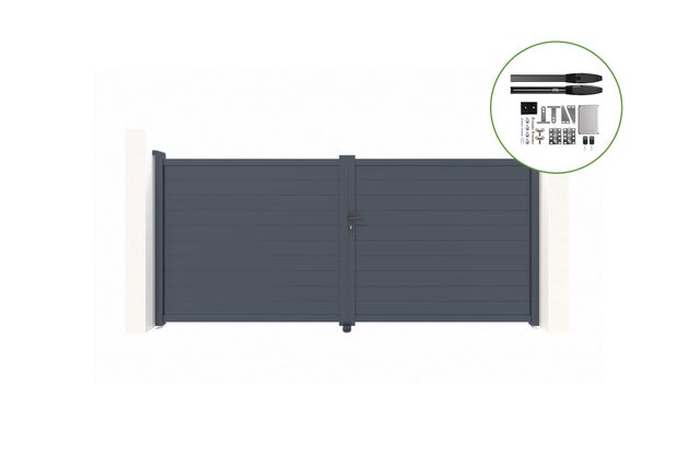 Portail battant motorisé 4m EIGER H.180cm + Motorisation HICKER B200