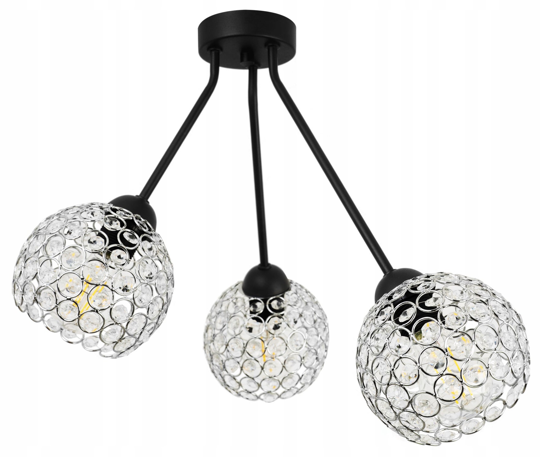 Lampa sufitowa żyrandol Crystal czarna 3xE27 klosz kula metal kryształki bezbarwny/srebrny Light Home LH