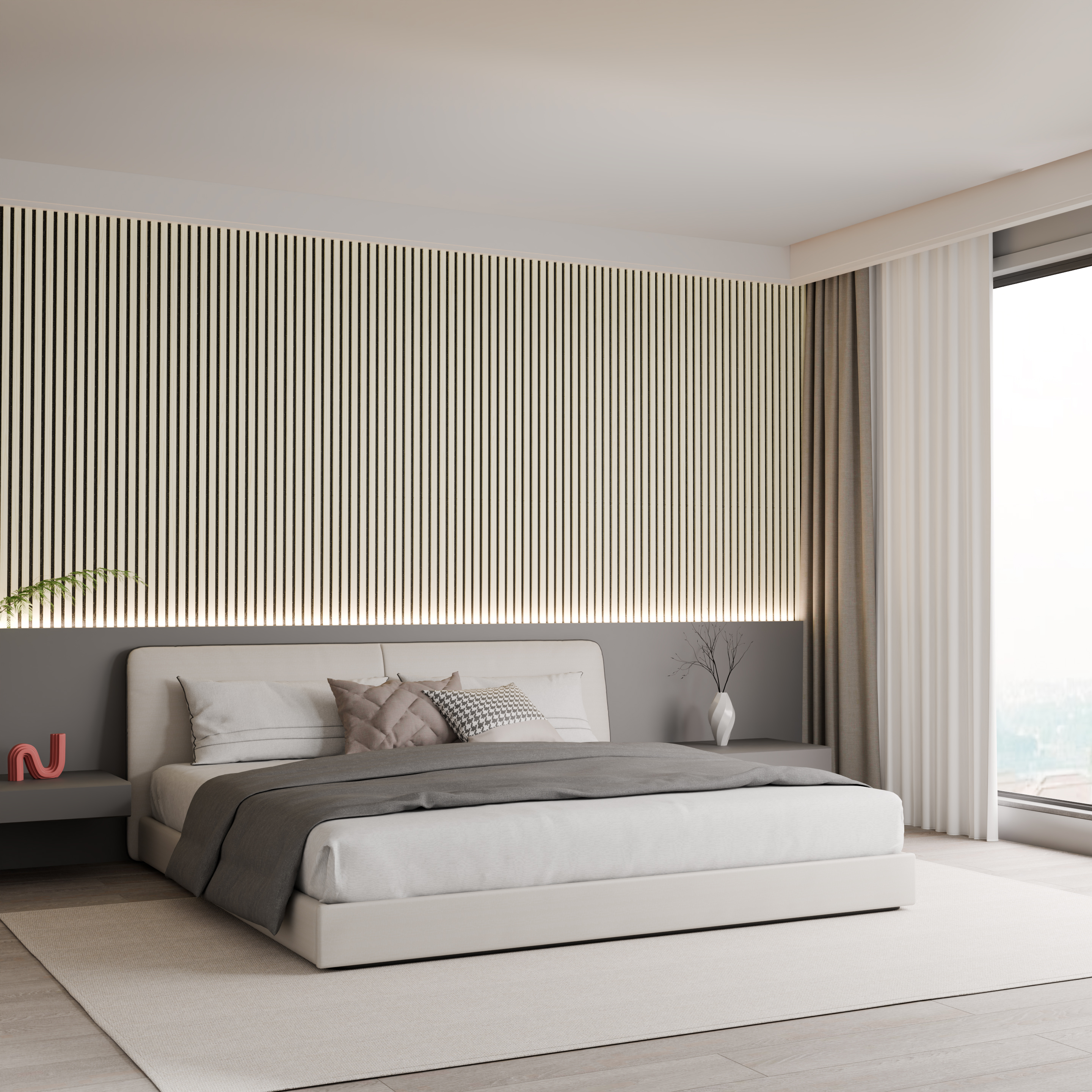 Lot 5 pièces Panneau Acoustique - Chêne Clair - Feutrine Noir - 240x60cm - 2