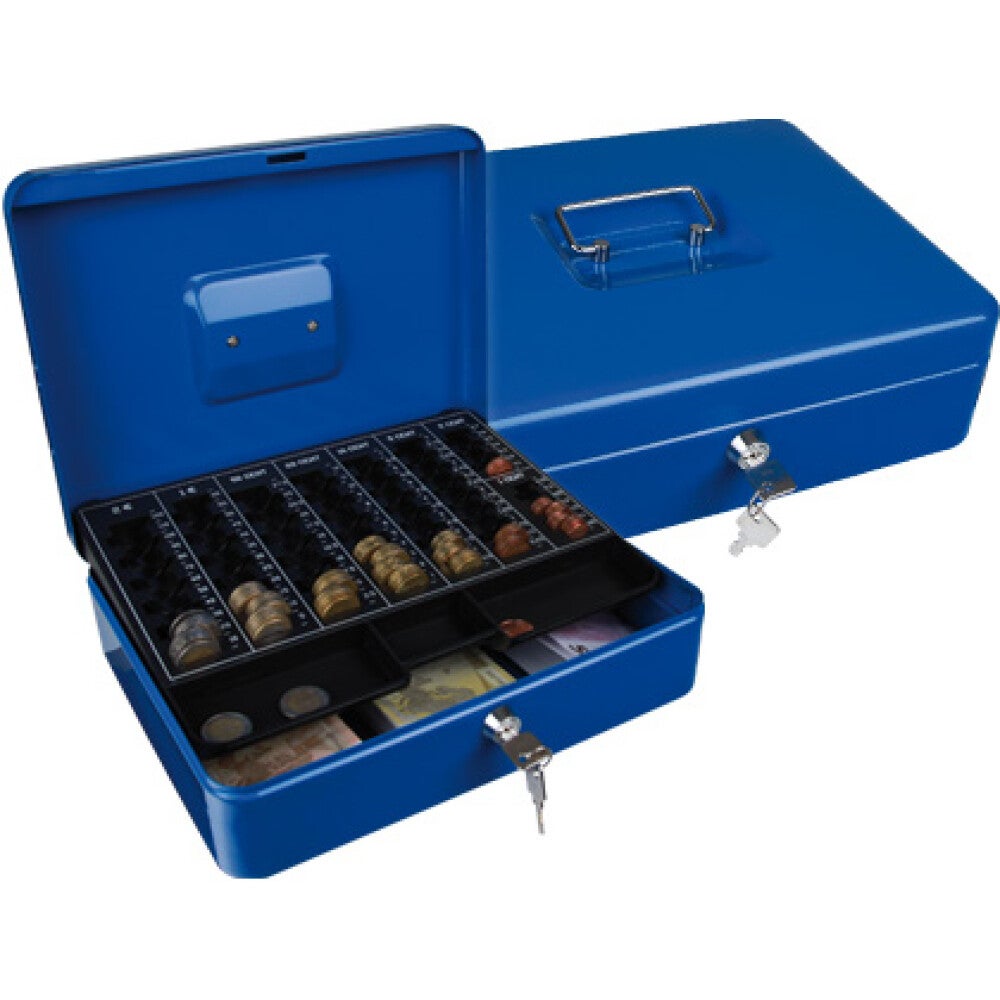 Caisse Monnaie Plastique Bleue - Plateau Amovible, Dimensions 10x25.5x18.5 Cm, Q-Connect