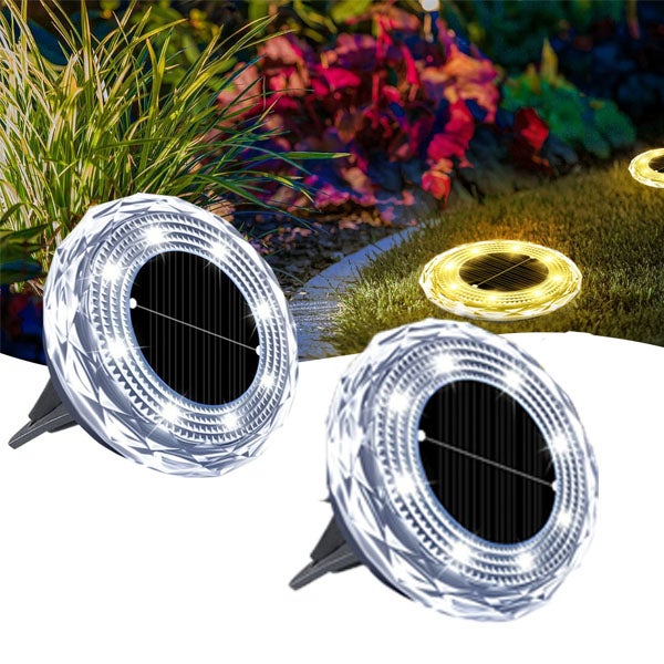 2 sztuki - Solarne lampy ogrodowe z ciepłym światłem, dekoracja LED na zewnątrz i oświetlenie ambientowe