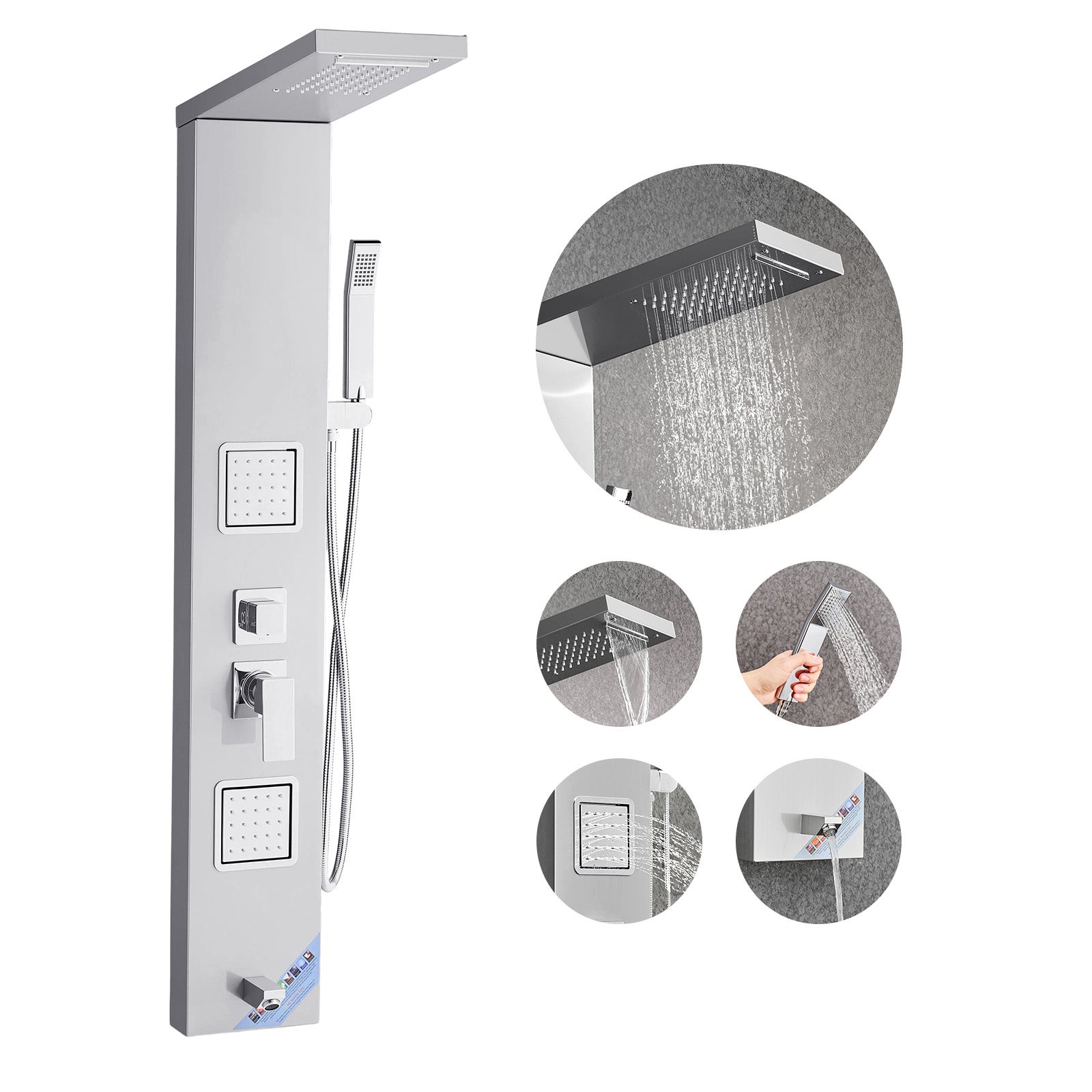 V5 w 1 Panel prysznicowy System wieżowy Kolumna prysznicowa ze stali nierdzewnej Deszczówka VEVOR