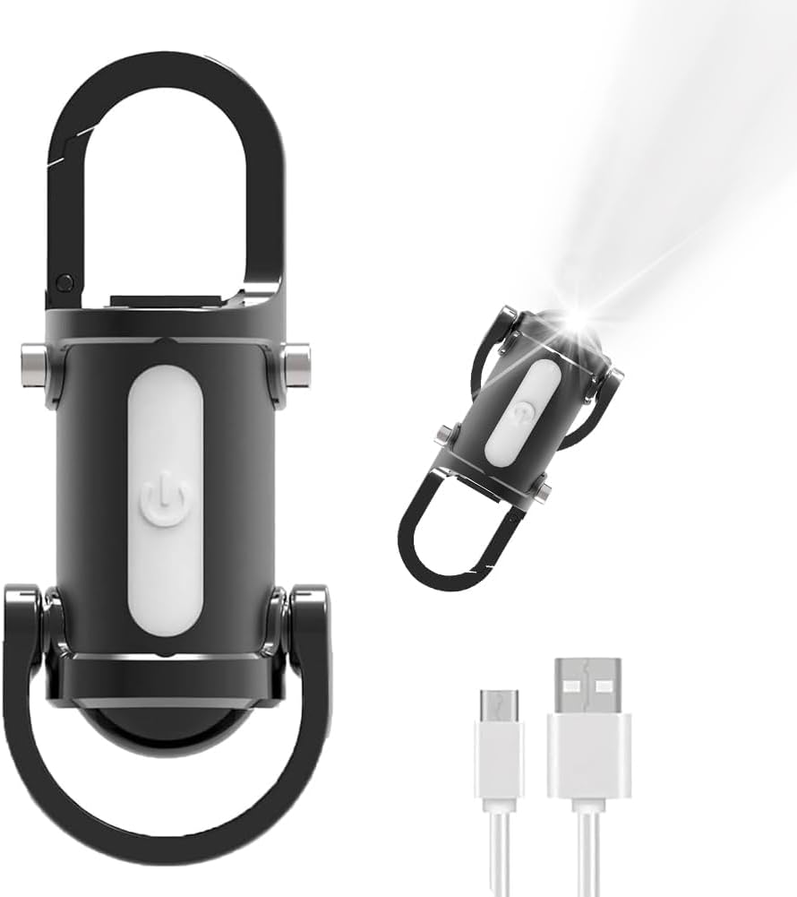 Miniaturowa latarka LED z brelokiem, latarka ładowana przez USB, z 7 trybami, z powerbankiem, do wędrówek