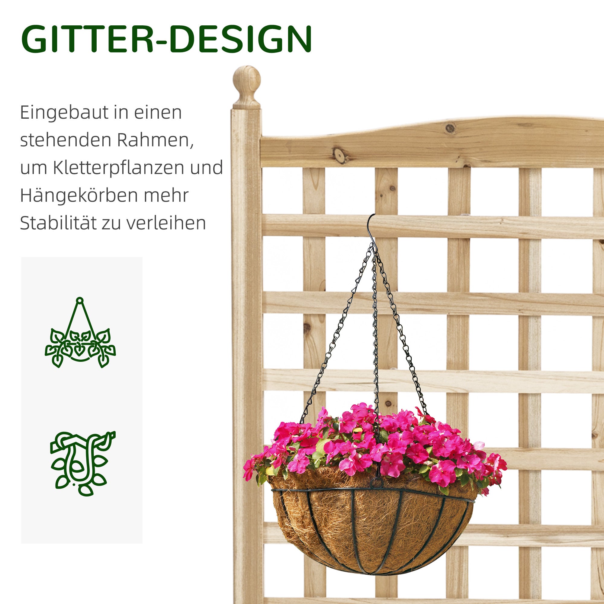 Jardinière surélevée avec treillis, bac à fleurs, support pour plantes grimpantes, arche pour rosiers grimpants, bois de jardin, 64 x 28 x 120 cm - 5