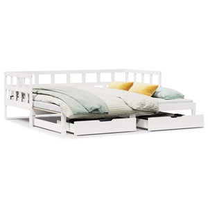 Divano Letto 90x200 Cm Con Letto Estraibile 90x190, Cassetti E Portaoggetti - Bianco - 4