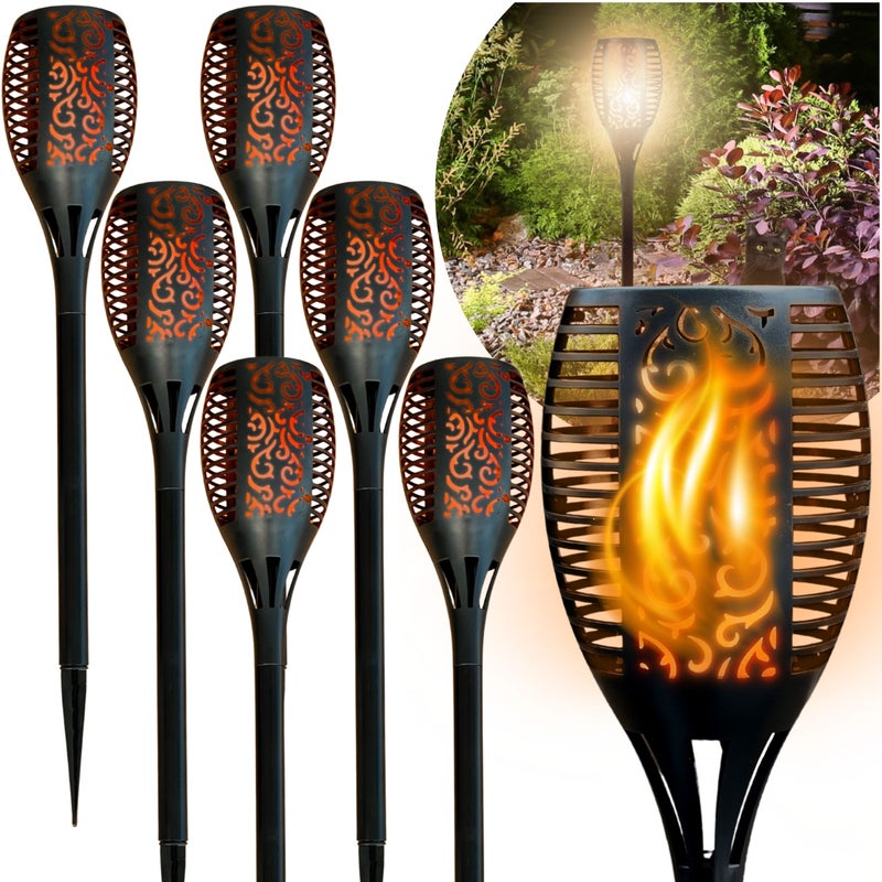 Zestaw 6x Ogrodowa Duża Lampa Solarna LED 96, Wbijana Pochodnia Płomień Latarnia zestaw