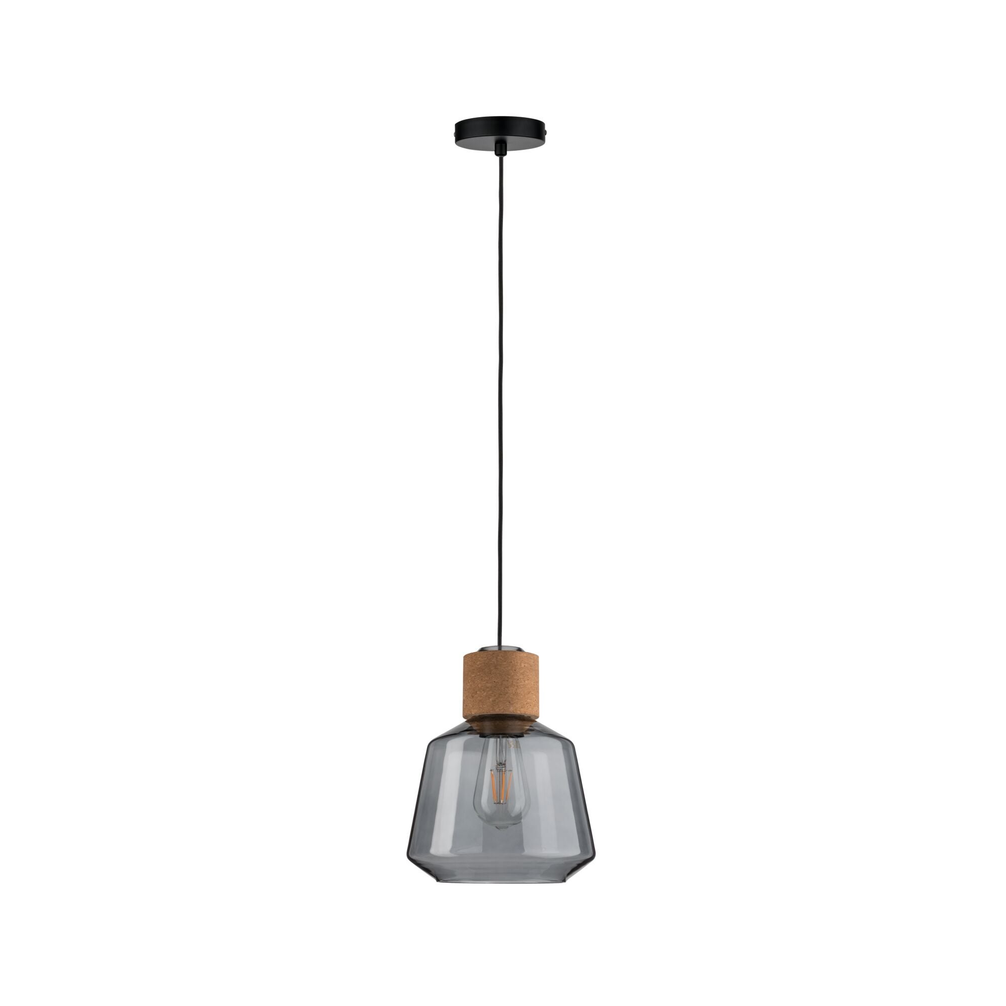 Neordic Luminaire en suspension Elia E27 max. 20W Verre fumé, Liège, Noir gradable Verre, Liège, Métal - 3