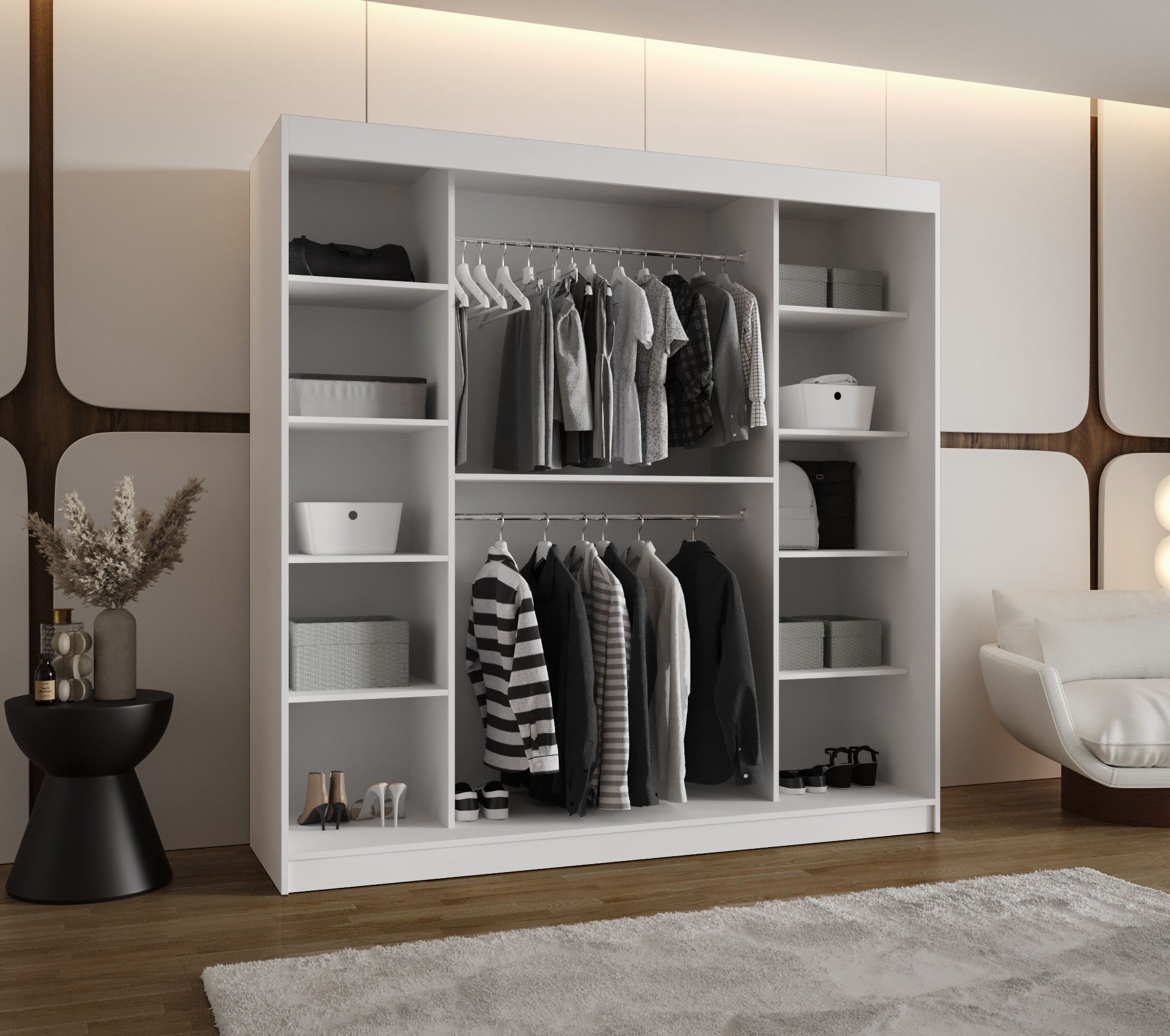Szafa przesuwna z lustrem SIMA T2 200 x 62 x 200 biały + u. czarny - 3