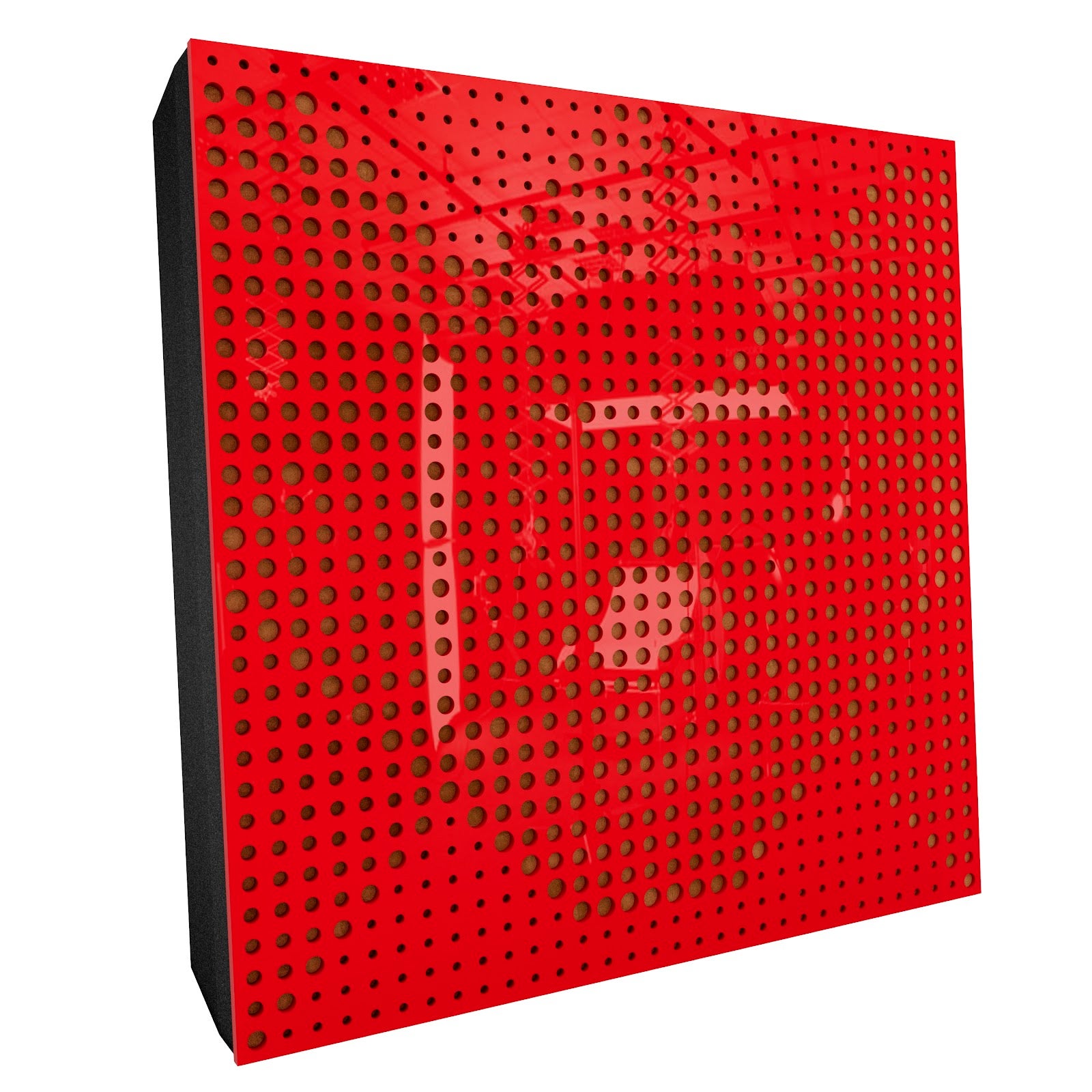 Lot de 2 Panneaux acoustiques WILDS-F décoratifs insonorisants 50x50x5 cm - Plastique perforé, tissu et mousse acoustique -Rouge brillant+Doré - 2