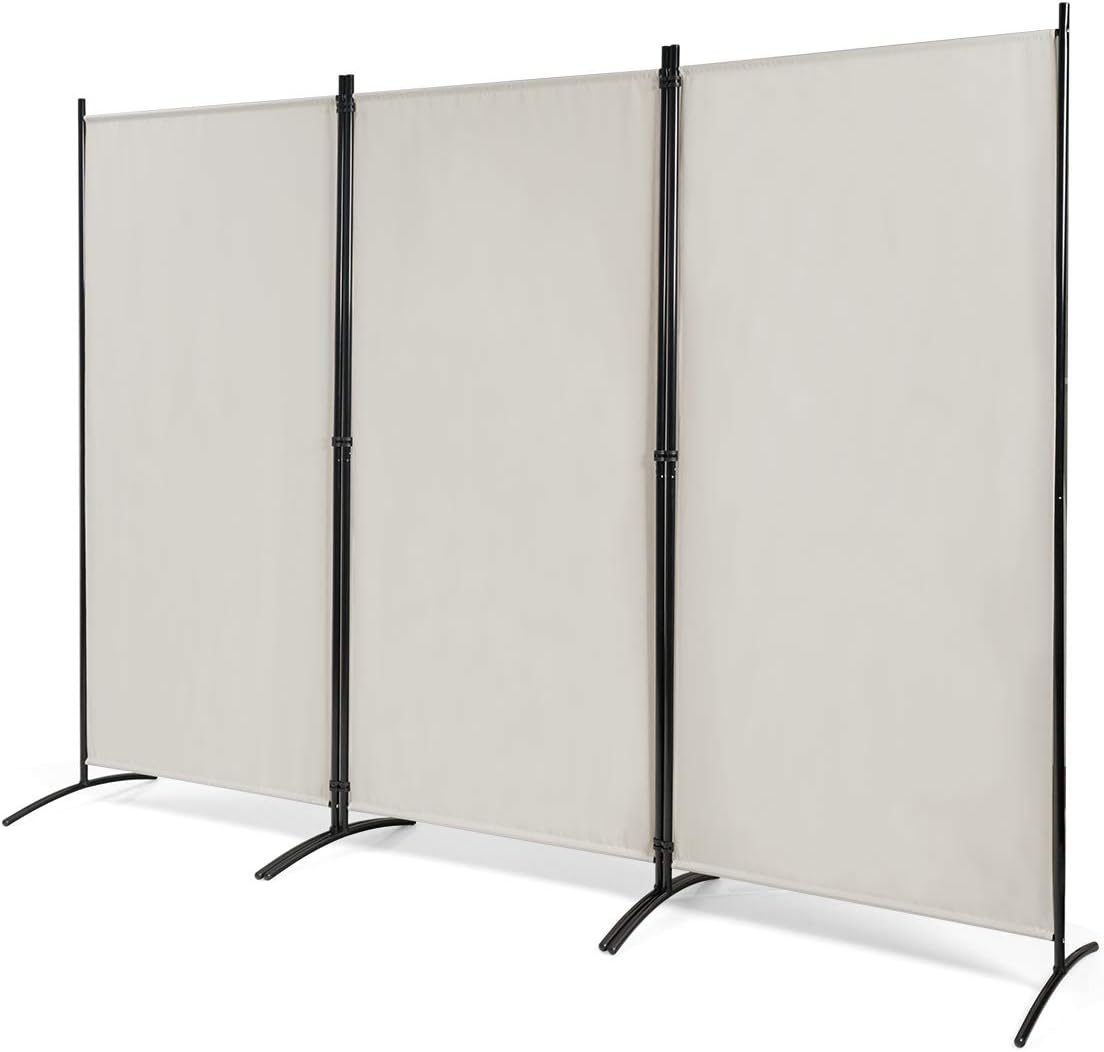 Cloison à 3 Panneaux, Paravent Pliable avec Charnières Résistantes en Acier, Cloison Autoportante, pour Maison, Bureau, Salle de Bain 260x 183cm Beige - 6