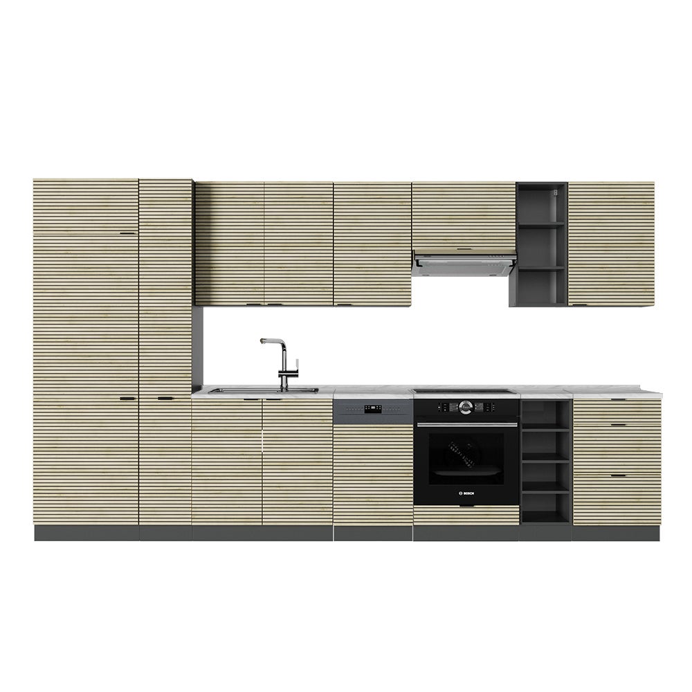 Vicco Aneks kuchenny Fame-Line, Panel dębowy/antracyt, 355 cm , BP Marmur