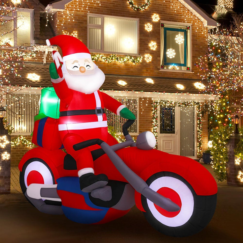 Décoration De Jardin Gonflable Père Noël à Moto 6 Pieds - Christmas Masters - Neuf