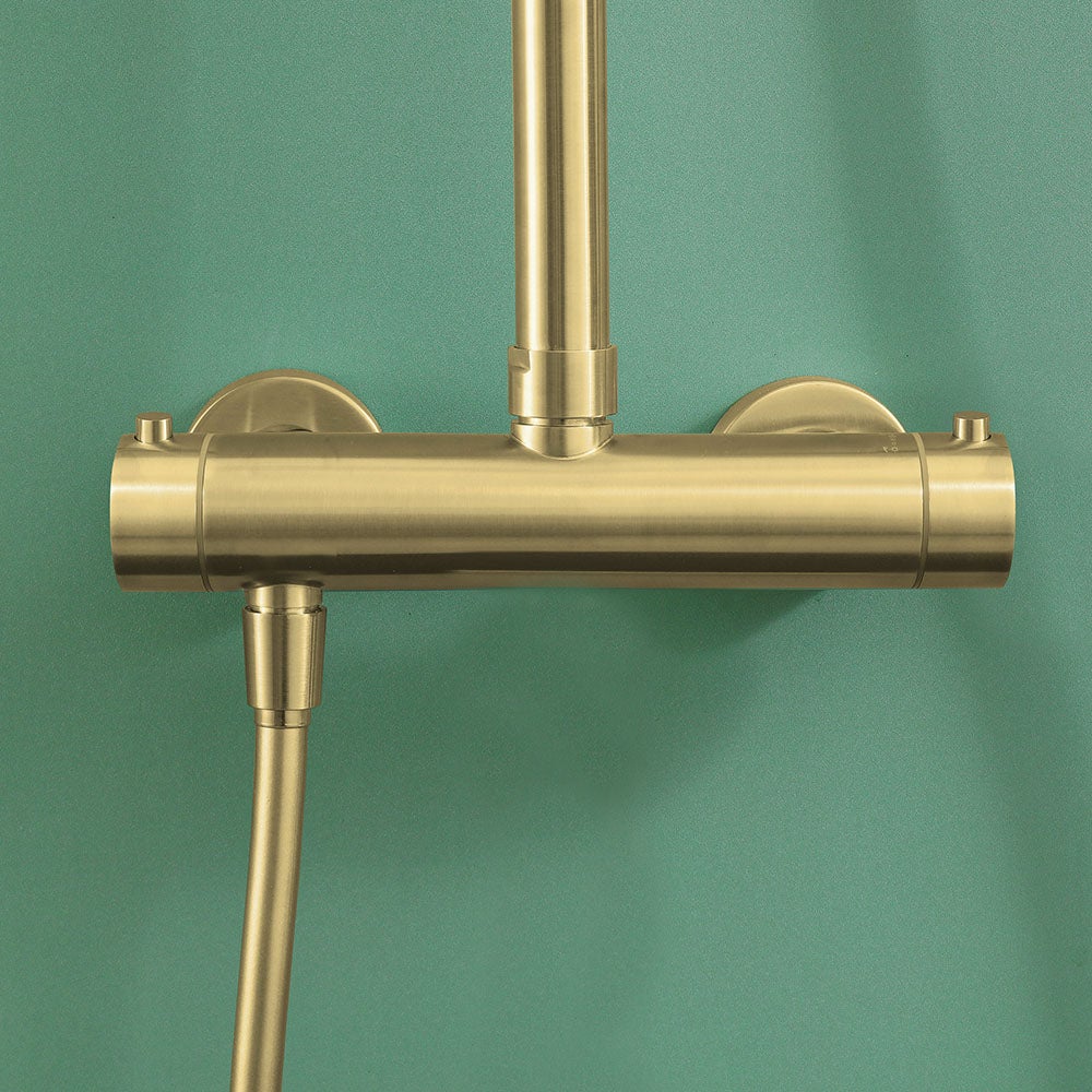 Columna De Ducha monomando redonda 78-125 cm acabado oro cepillado fabricado en latón - 3